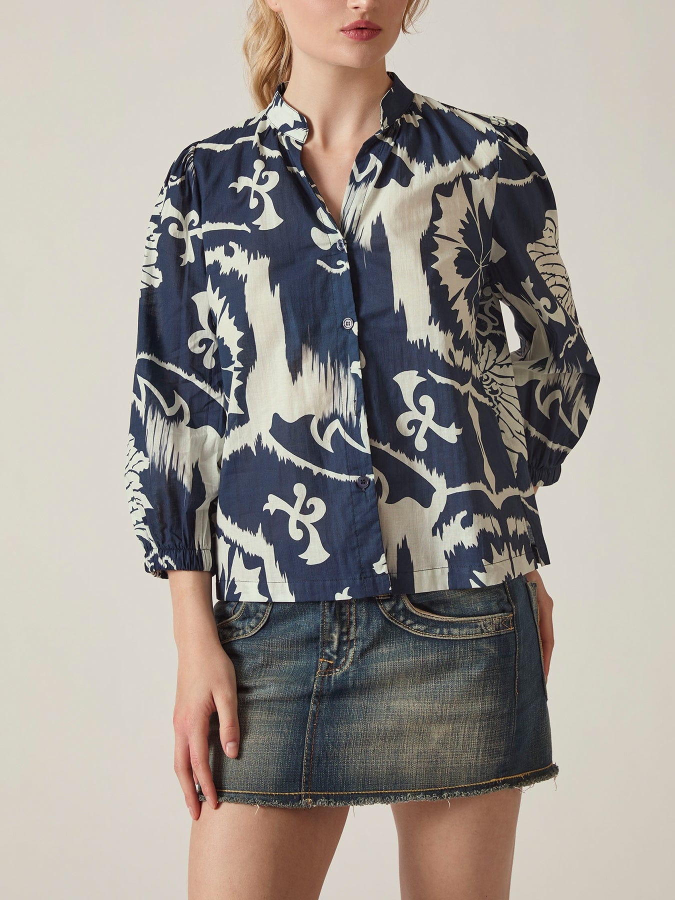 James Lakeland Ornamental Print Cotton Shirt Blue