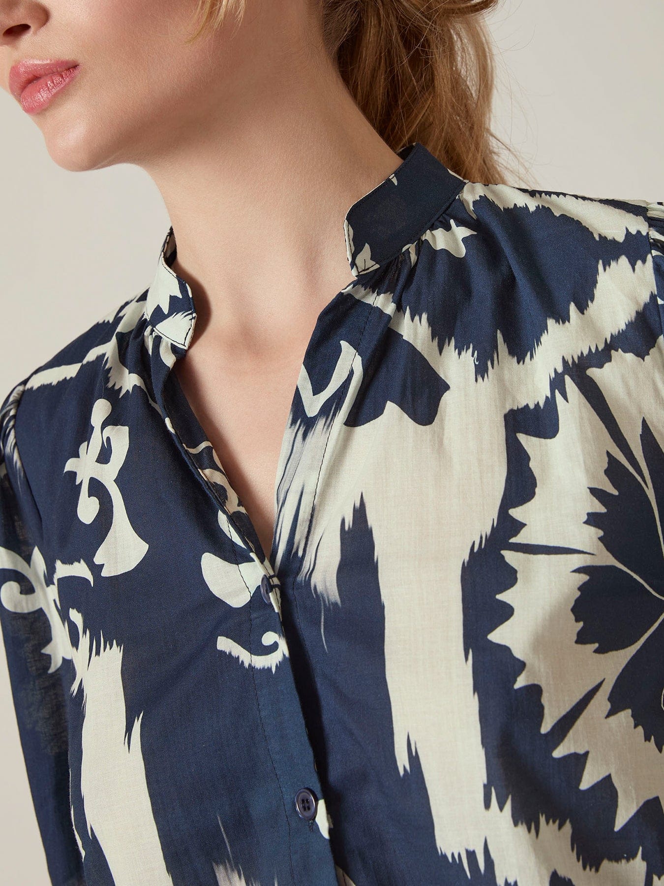 James Lakeland Ornamental Print Cotton Shirt Blue
