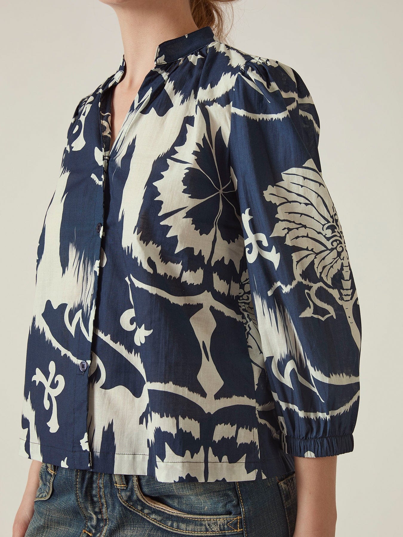 James Lakeland Ornamental Print Cotton Shirt Blue