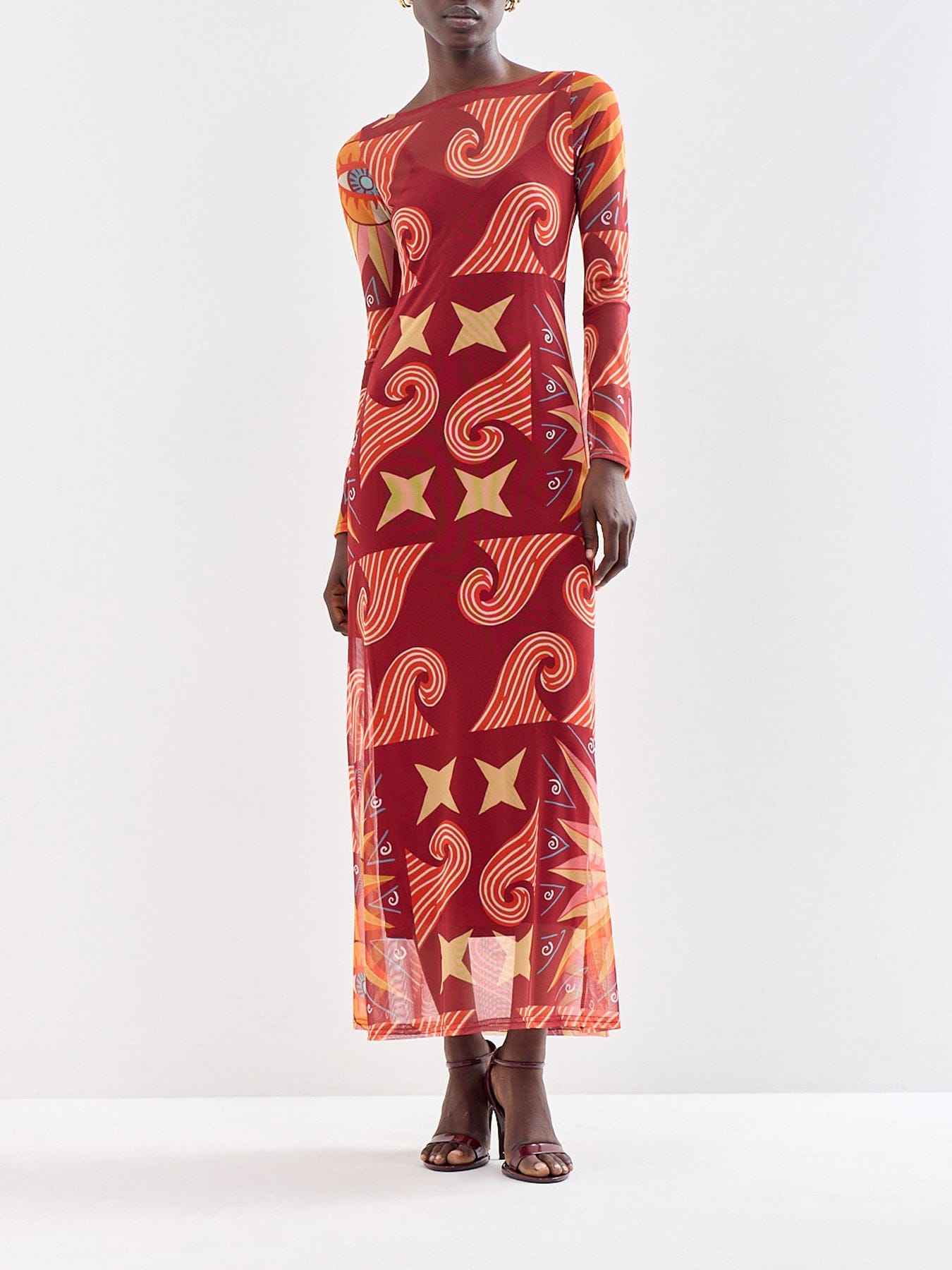 Never Fully Dressed Aria Dolce Vita Mesh Maxi Dress Burgundy