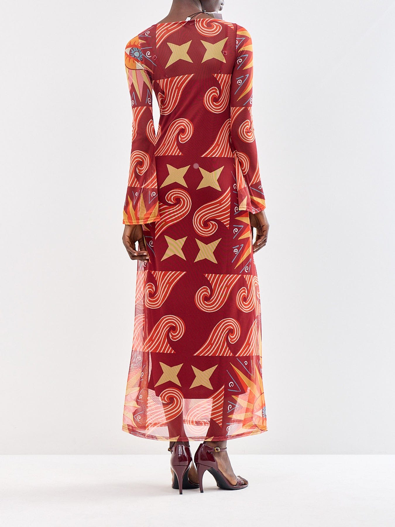 Never Fully Dressed Aria Dolce Vita Mesh Maxi Dress Burgundy