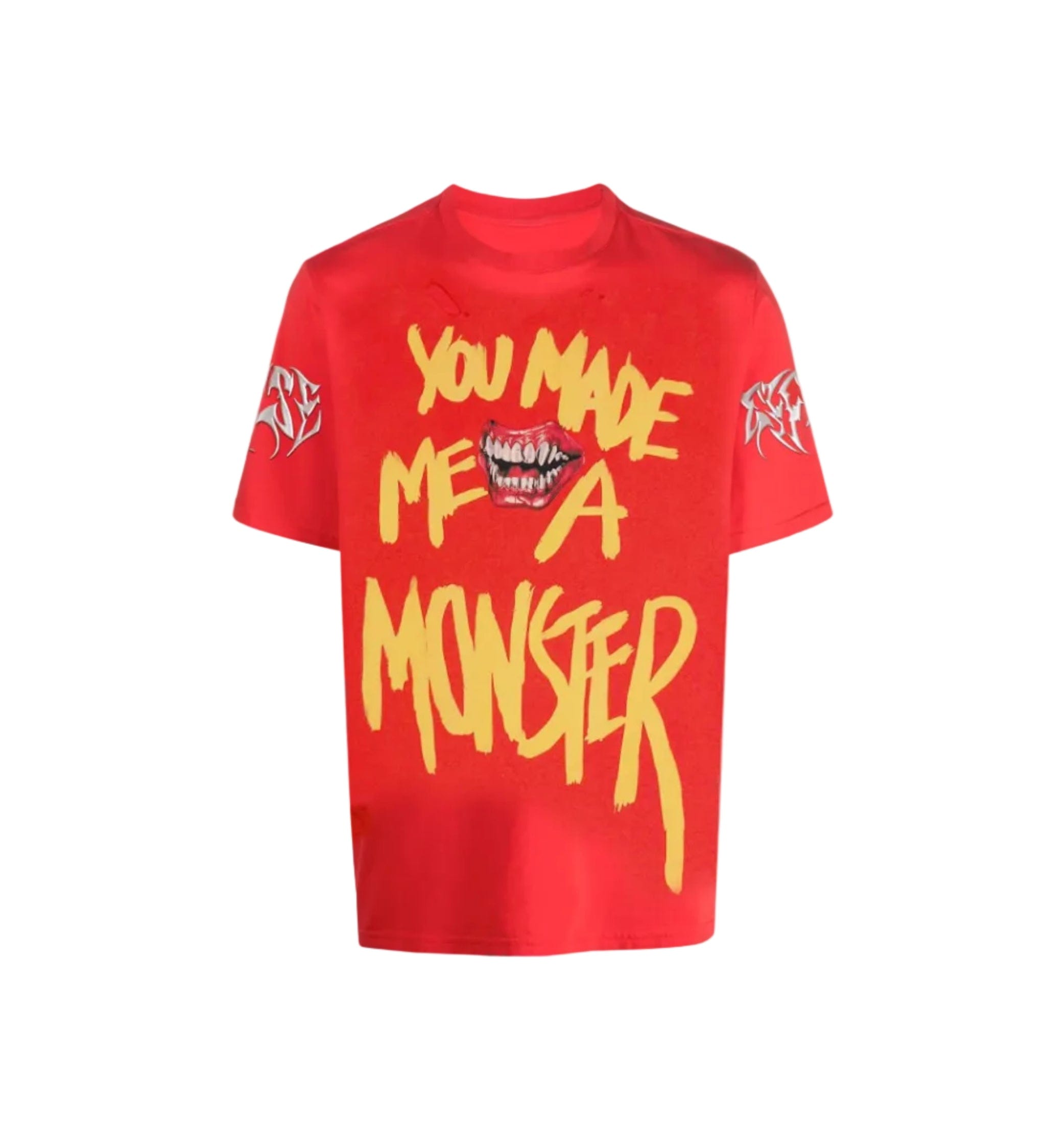 Cause & Effect Monstrosity Distressed Metal Embroidered T - shirt