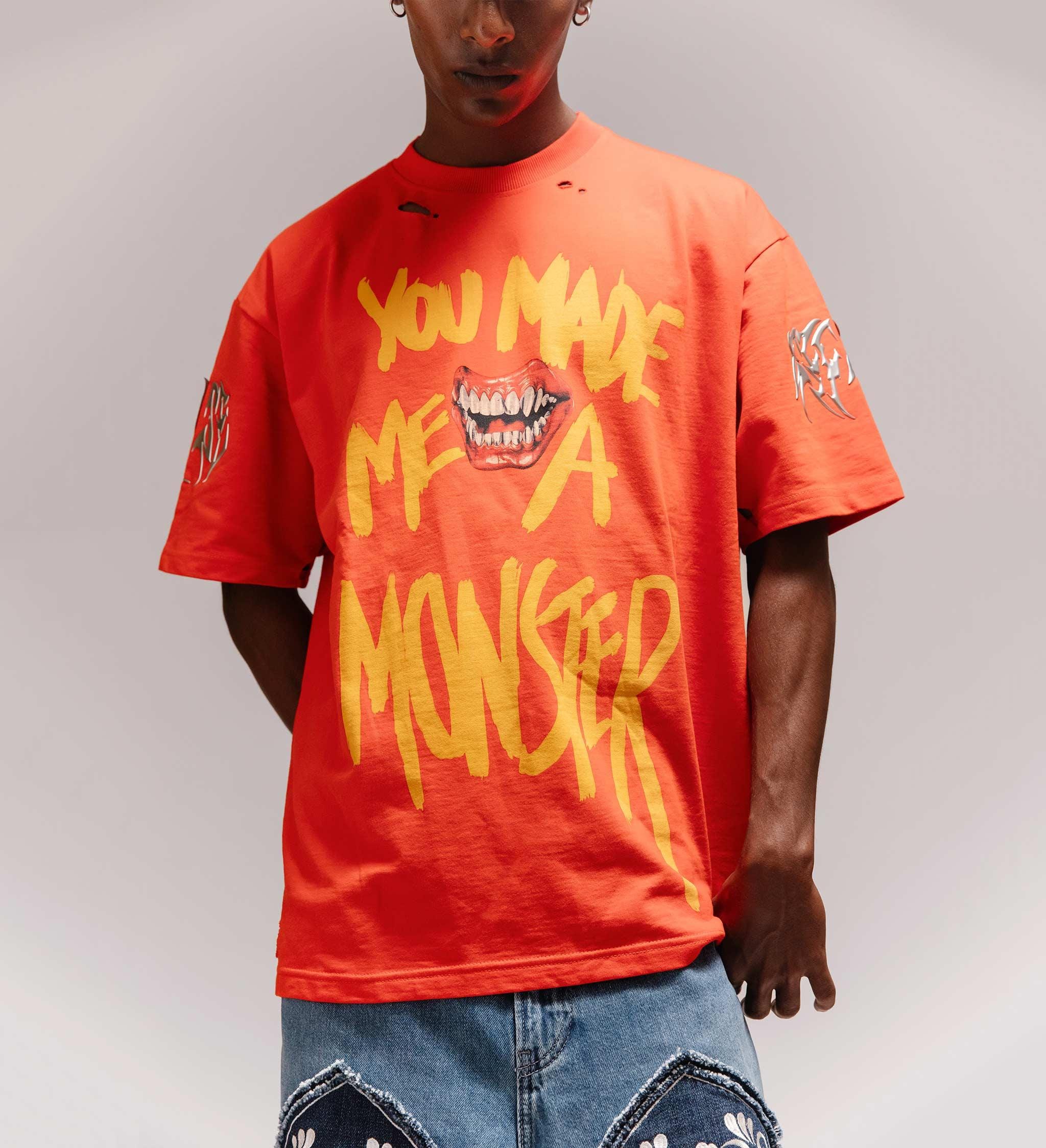 Cause & Effect Monstrosity Distressed Metal Embroidered T - shirt