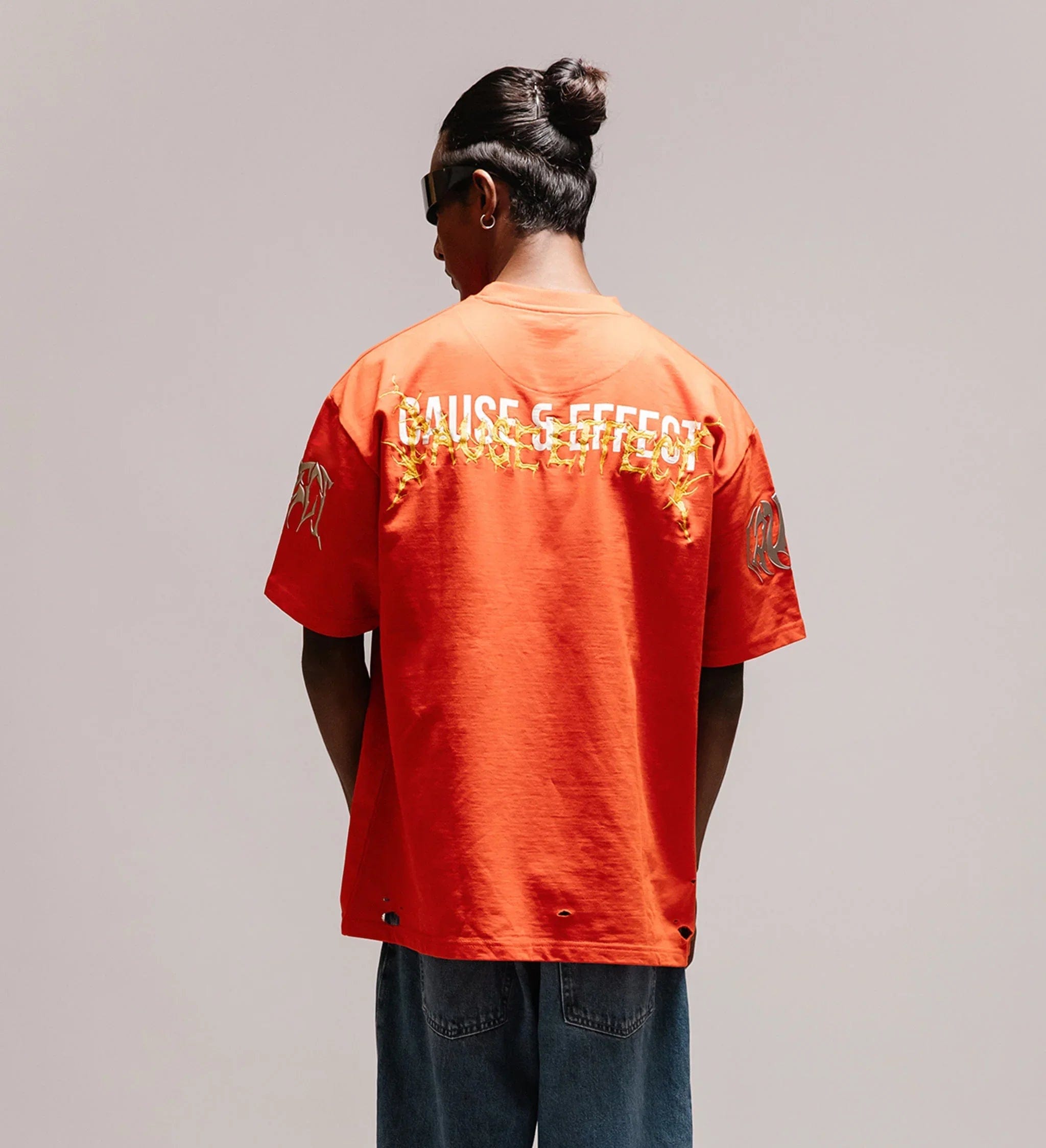 Cause & Effect Monstrosity Distressed Metal Embroidered T - shirt