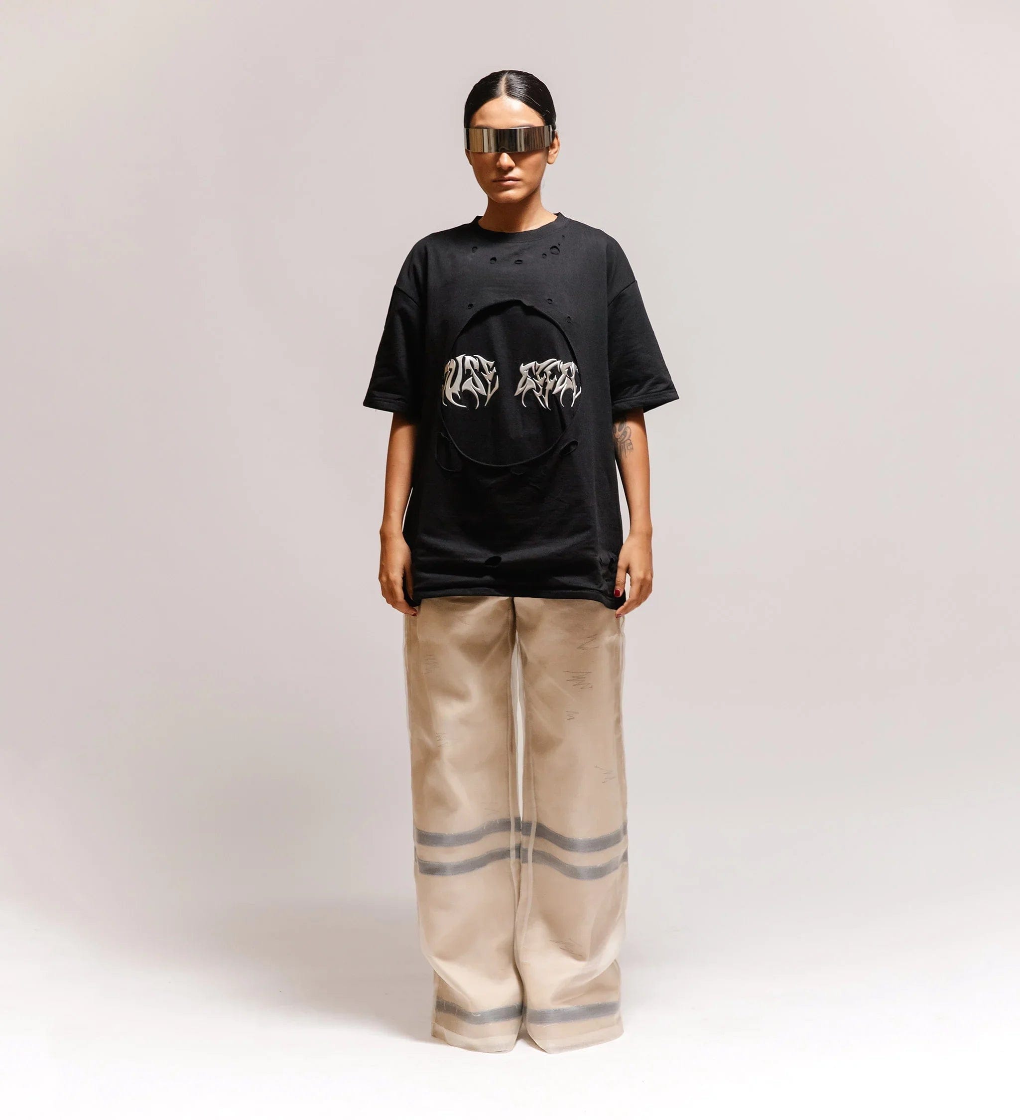 Cause & Effect Blackout Distressed Metal Embroidered T - shirt