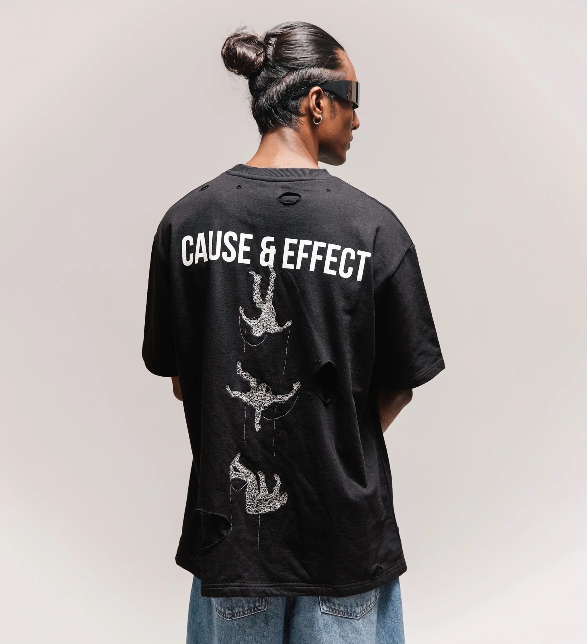 Cause & Effect Blackout Distressed Metal Embroidered T - shirt