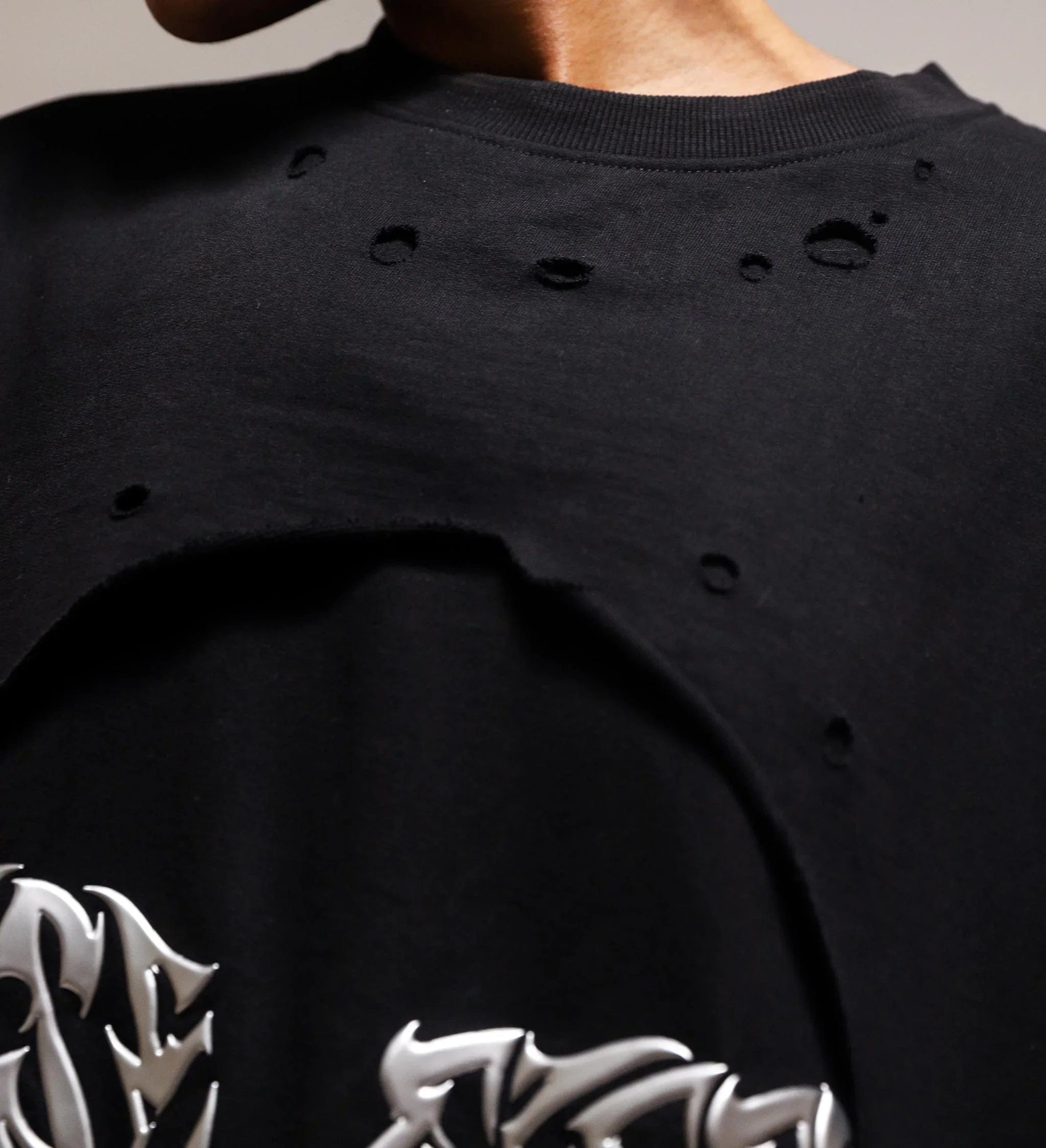 Cause & Effect Blackout Distressed Metal Embroidered T - shirt