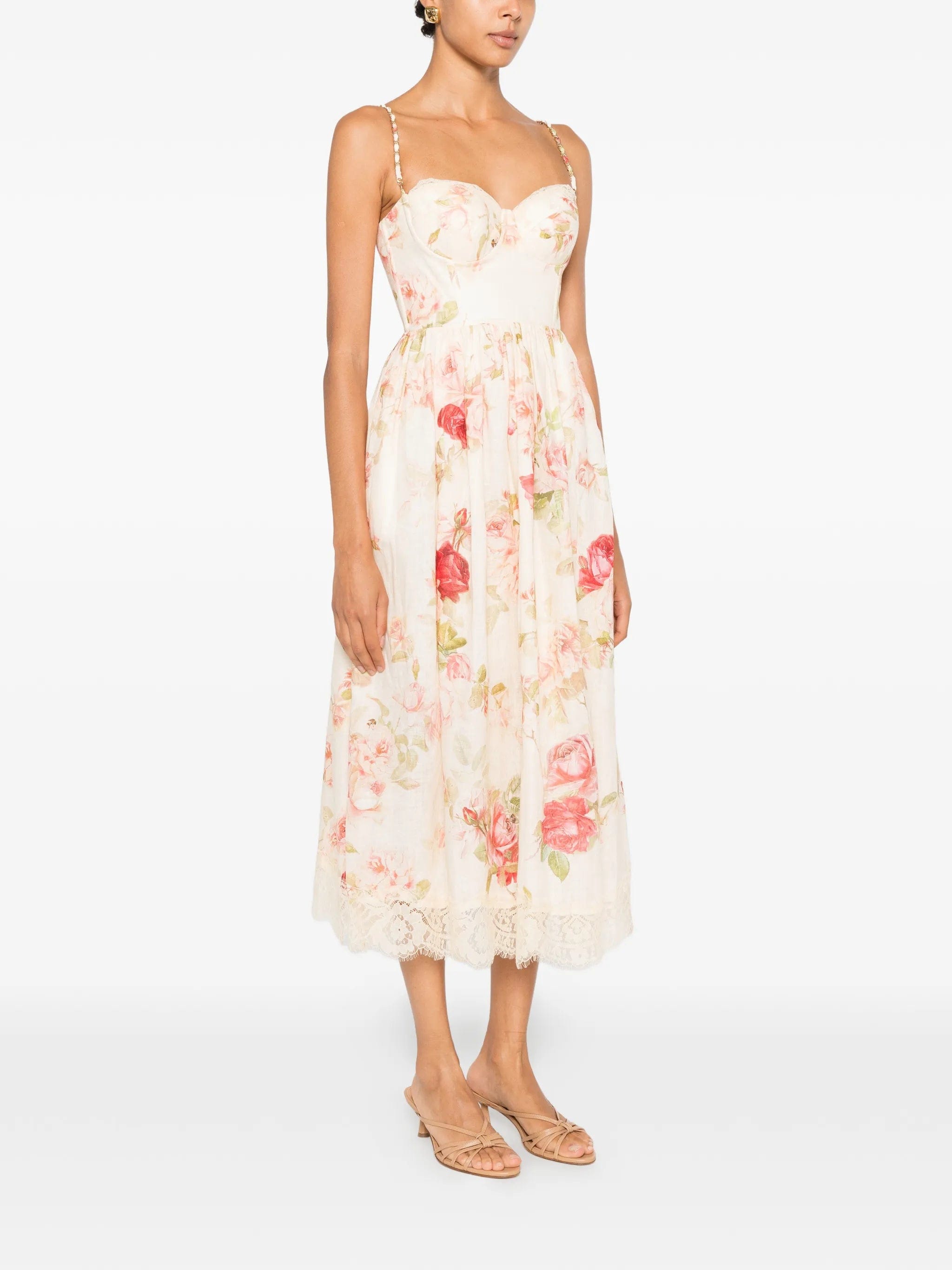 Zimmermann Roselight Picnic floral - print linen midi dress