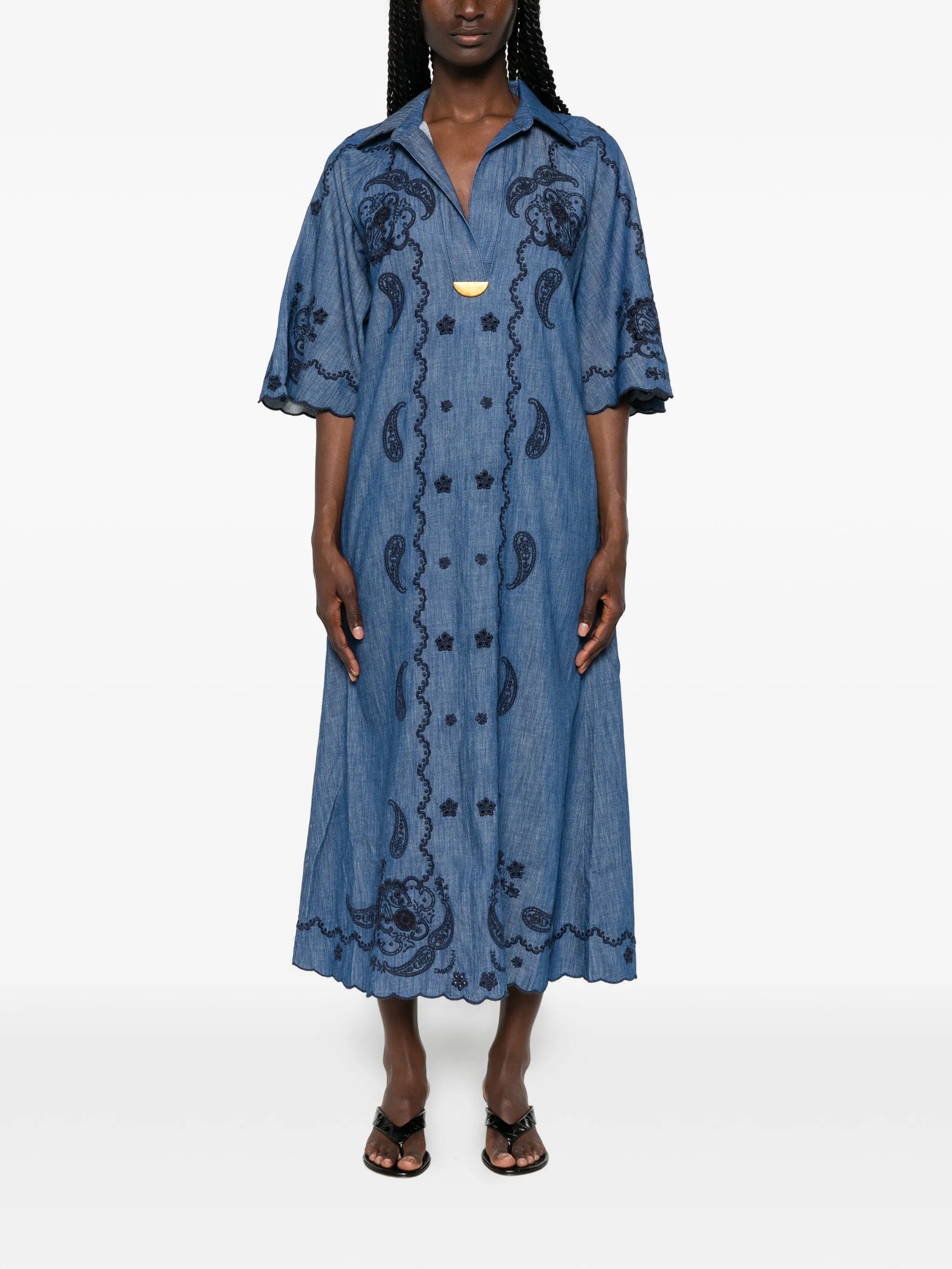 Zimmermann Aster paisley - embroidered scalloped - edge midi dress