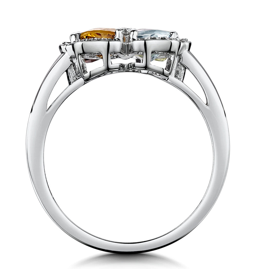 Flower Multi Gem Flower Design Stellato Collection Ring In 9K White Gold