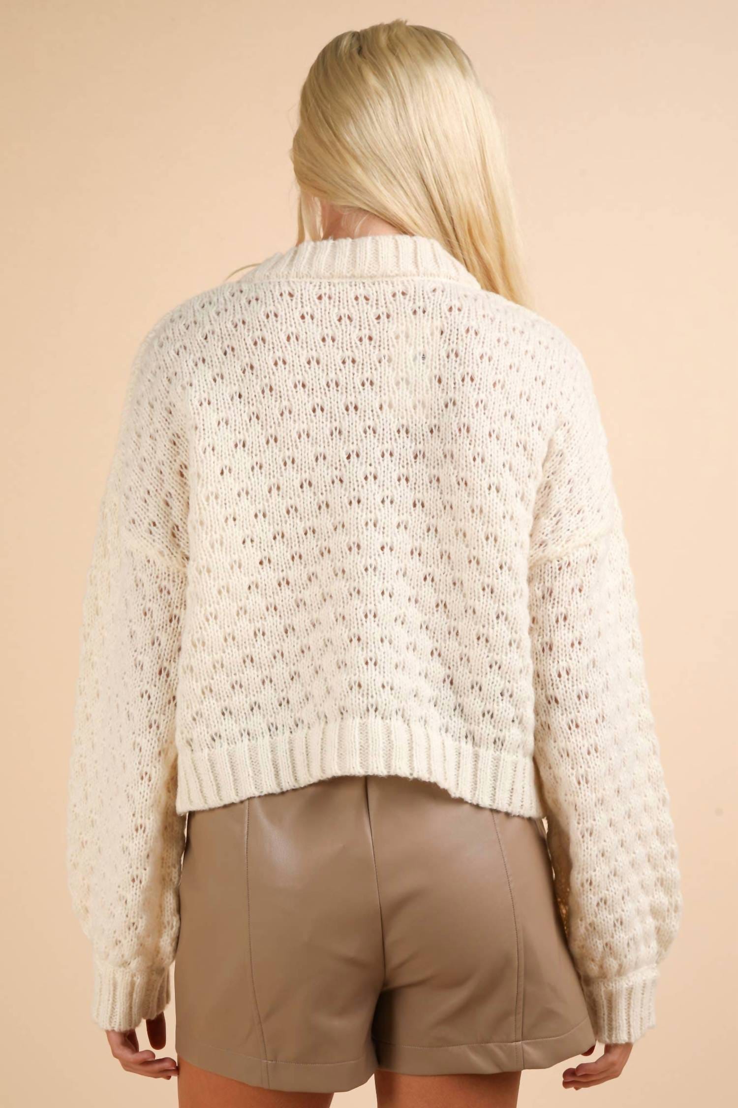 Flower Women's Hand Made Flower Applique Sweater Top In Cream