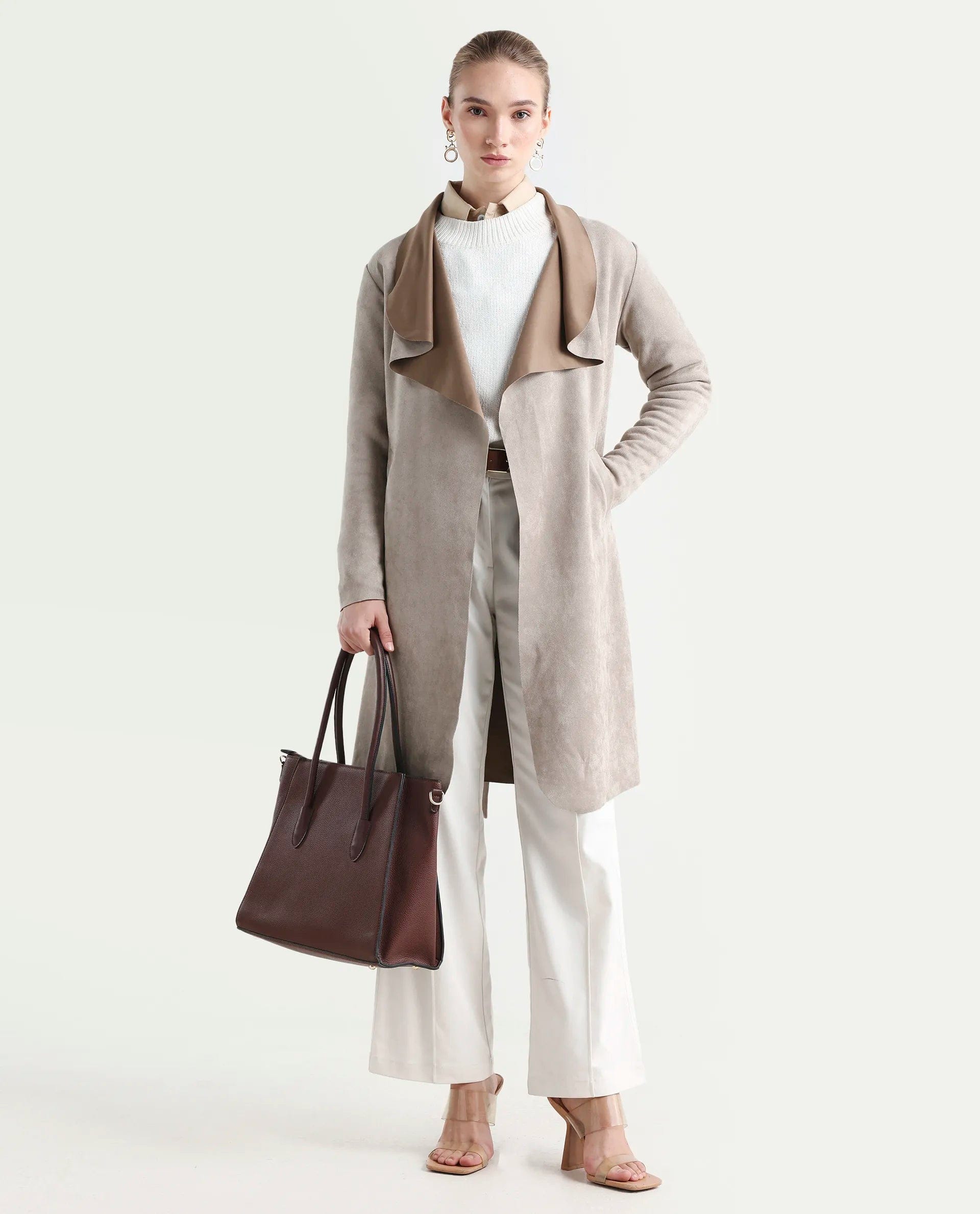 Rareism Women's Palmer - 25 Off White Polyester Blend Fabric Lapel Neck Regular Fit Coat
