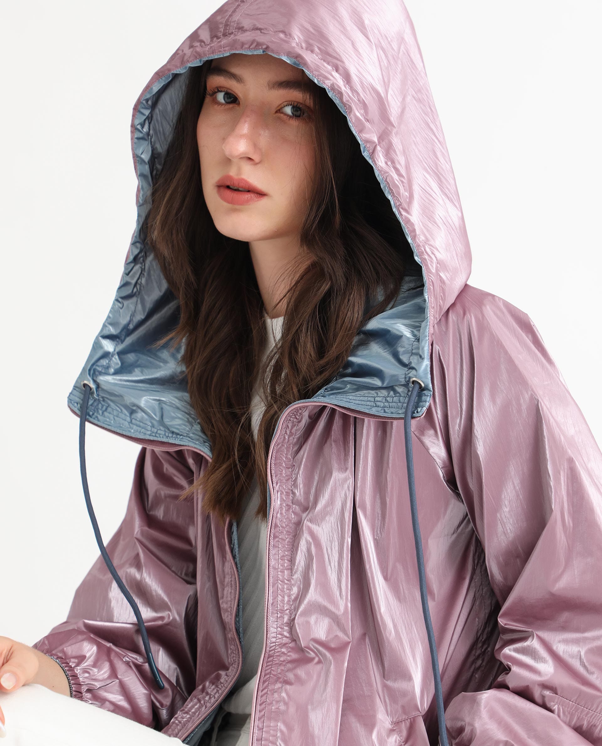 Rareism Women's Erber Pink Polyester Hooded Plain Balloon Sleeve Regular Fit Jacket