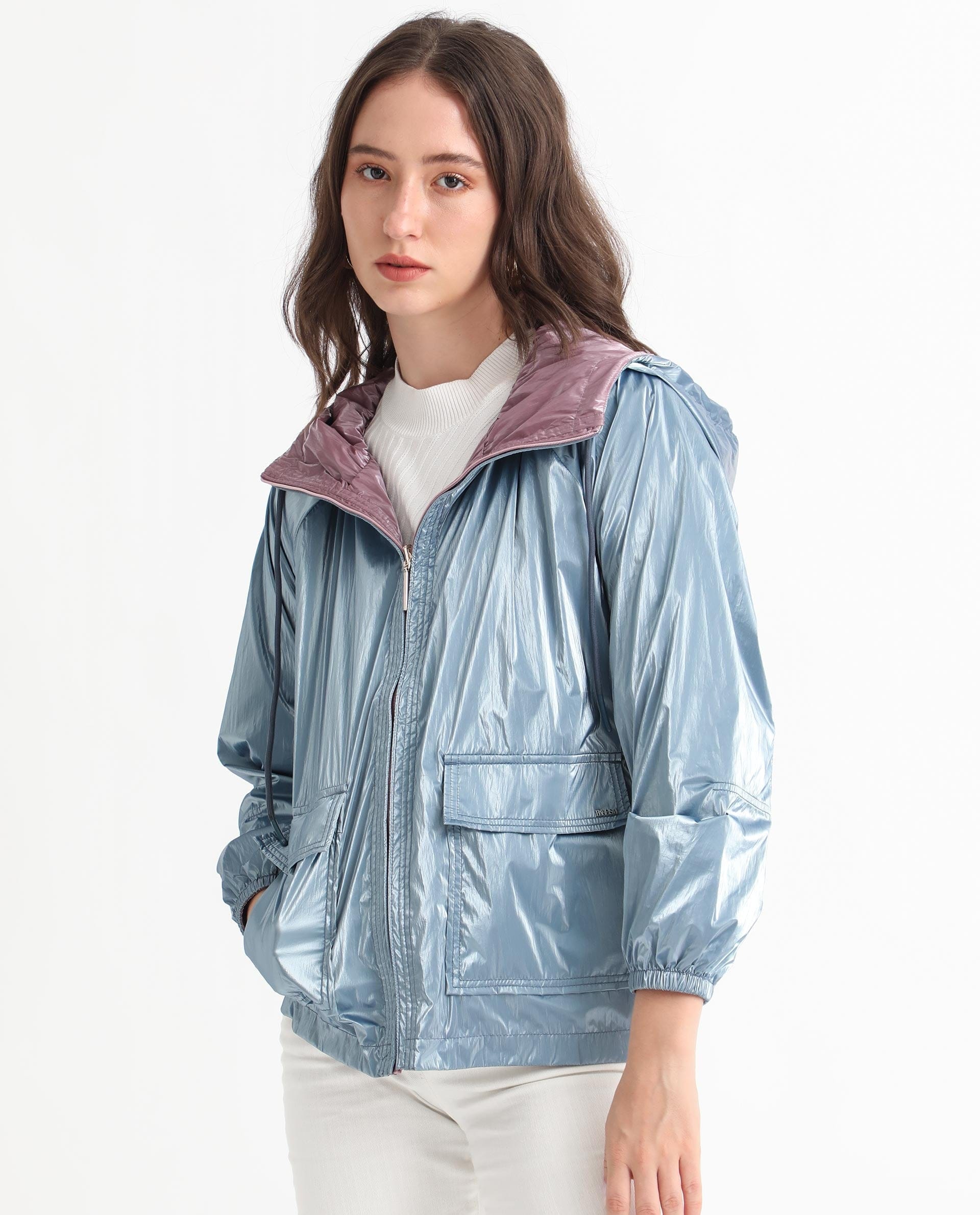 Rareism Women's Erber Pink Polyester Hooded Plain Balloon Sleeve Regular Fit Jacket