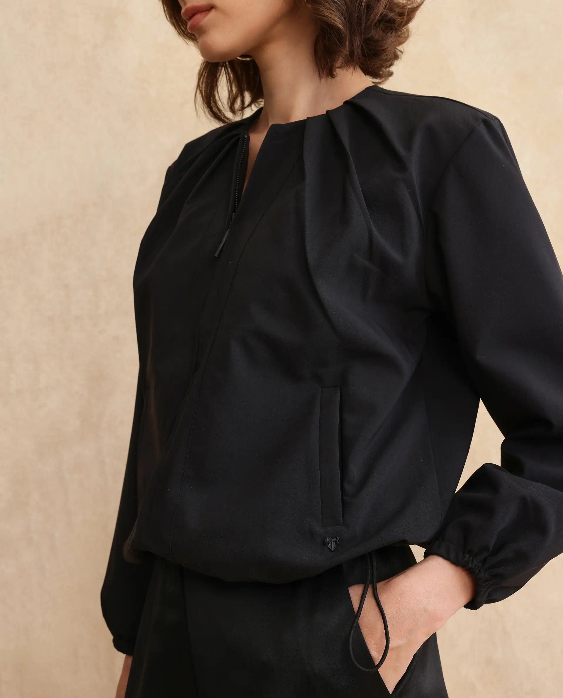 Rareism Women's Dockly Black Crew Neck Plain Regular Fit Jacket
