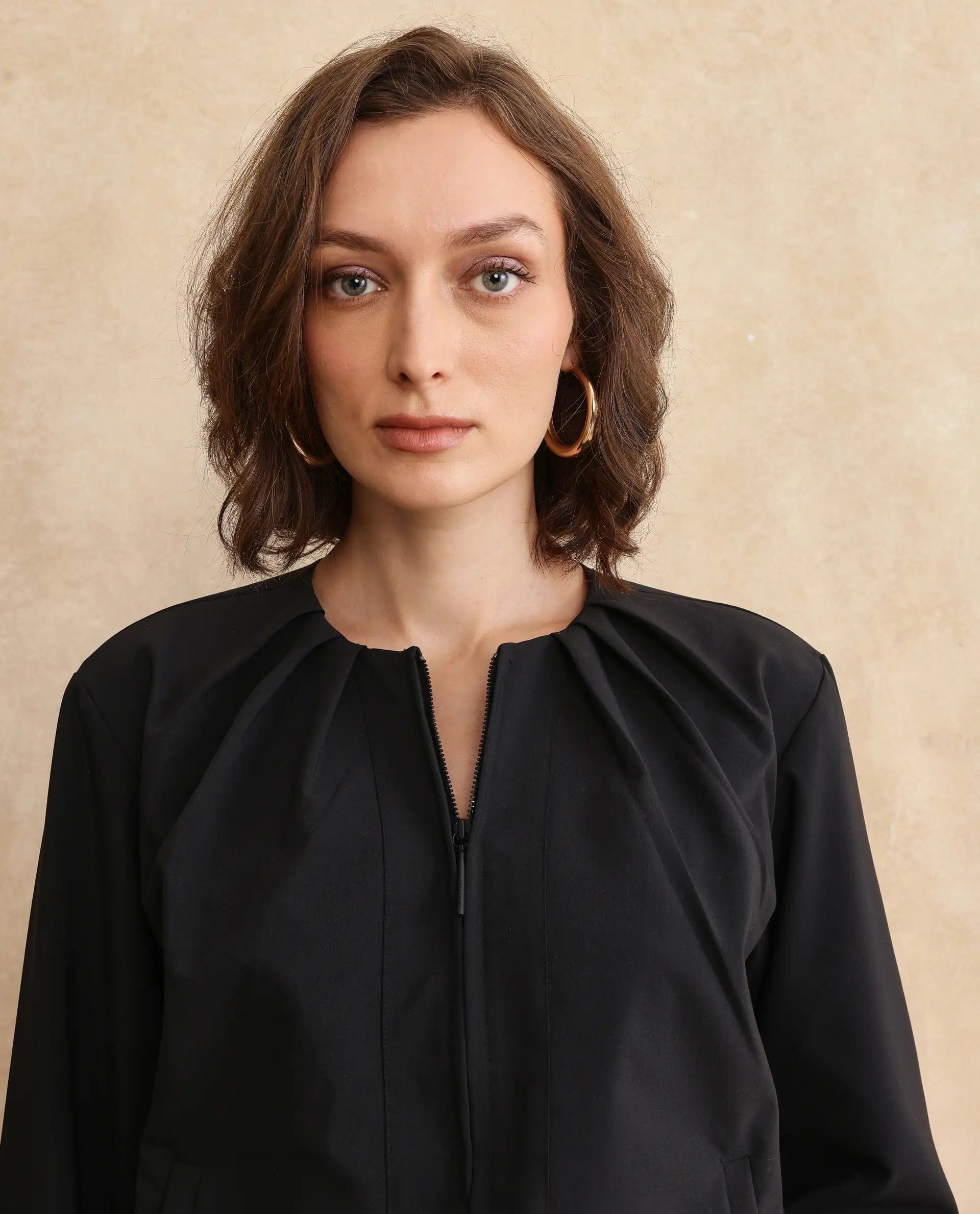 Rareism Women's Dockly Black Crew Neck Plain Regular Fit Jacket