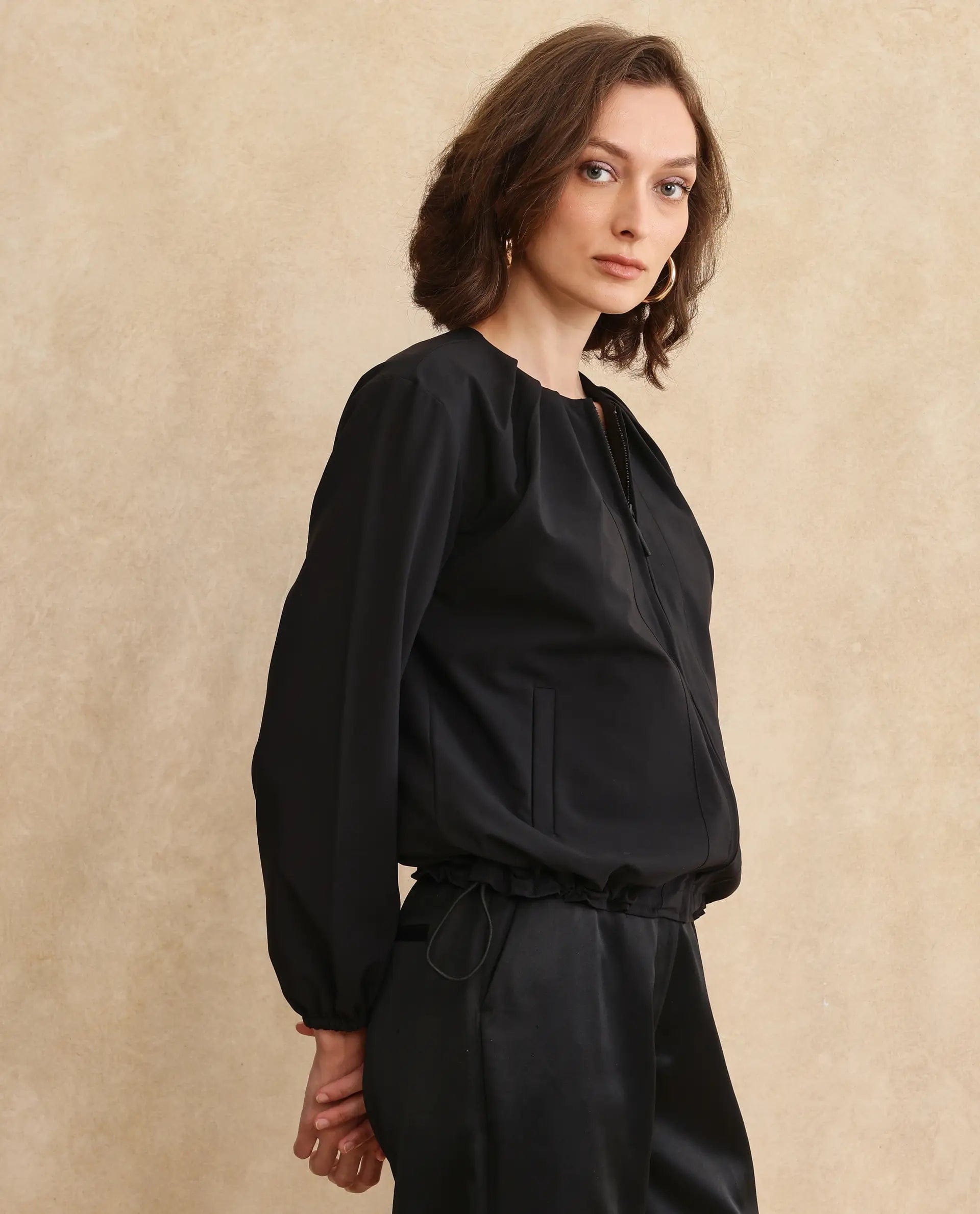 Rareism Women's Dockly Black Crew Neck Plain Regular Fit Jacket