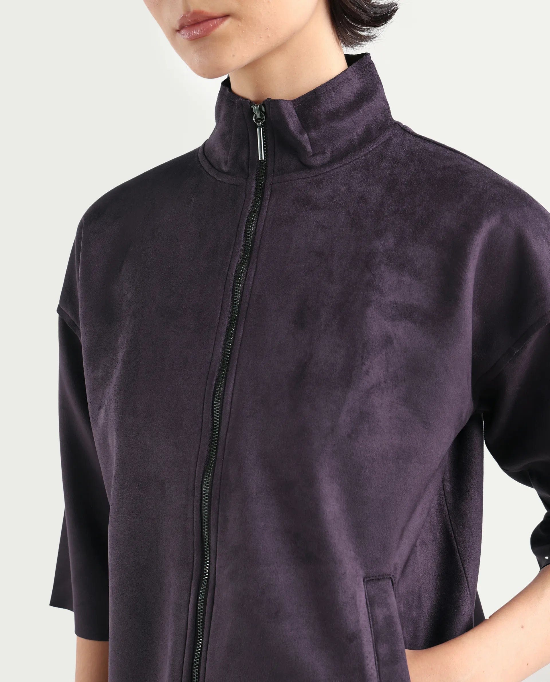 Rareism Women's Vasu - 25 Purple Polyester Blend Crew Neck Regular Fit Jacket