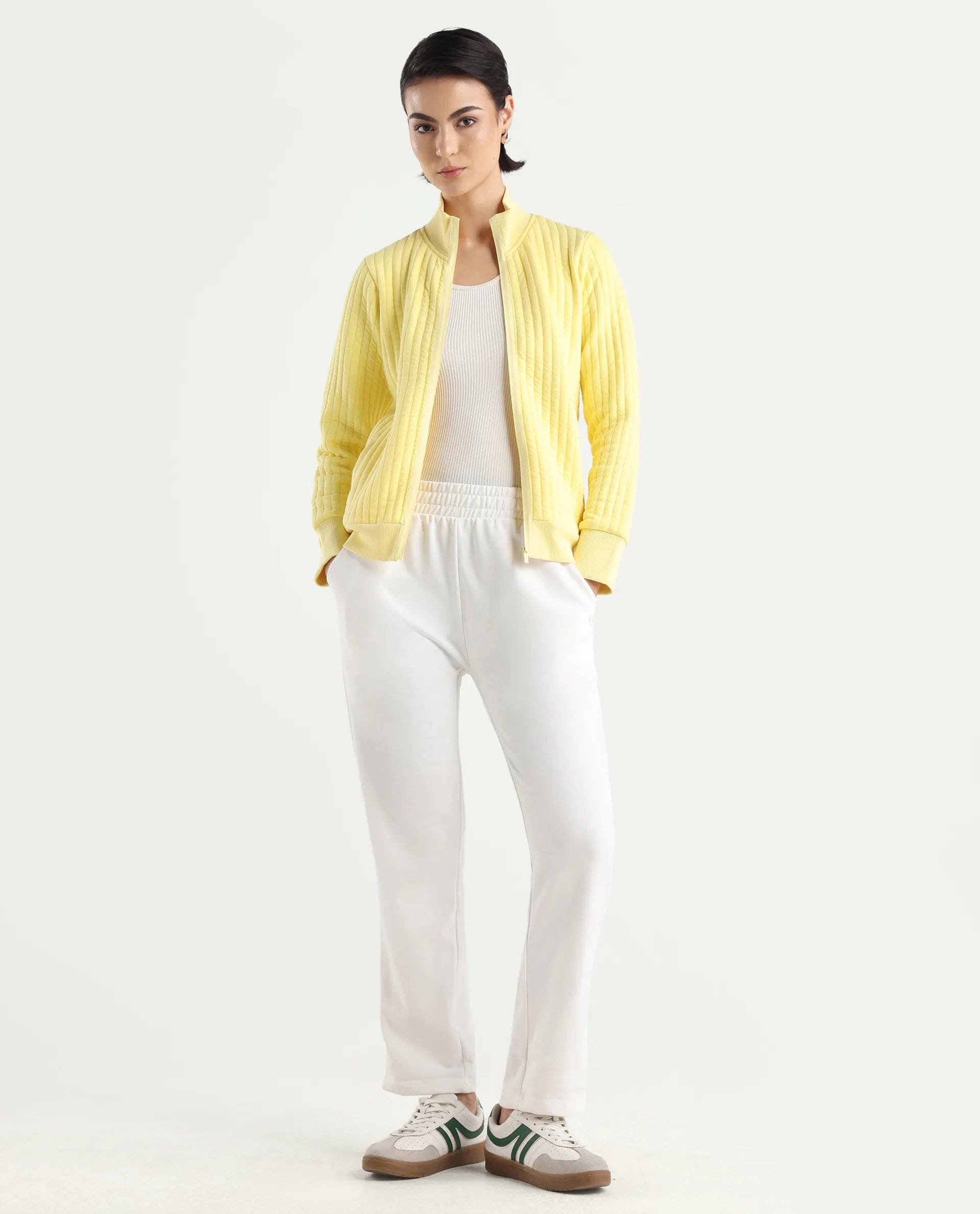 Rareism Women's Tunceli Light Yellow Polyester Blend Mandarin Collar Plain Regular Fit Jacket