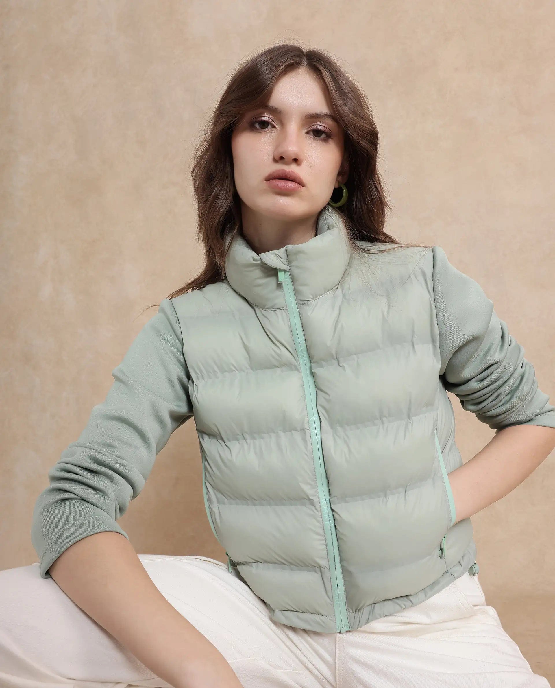 Rareism Women's Zarcro Light Green Stand Collar Dyed Regular Fit Jacket