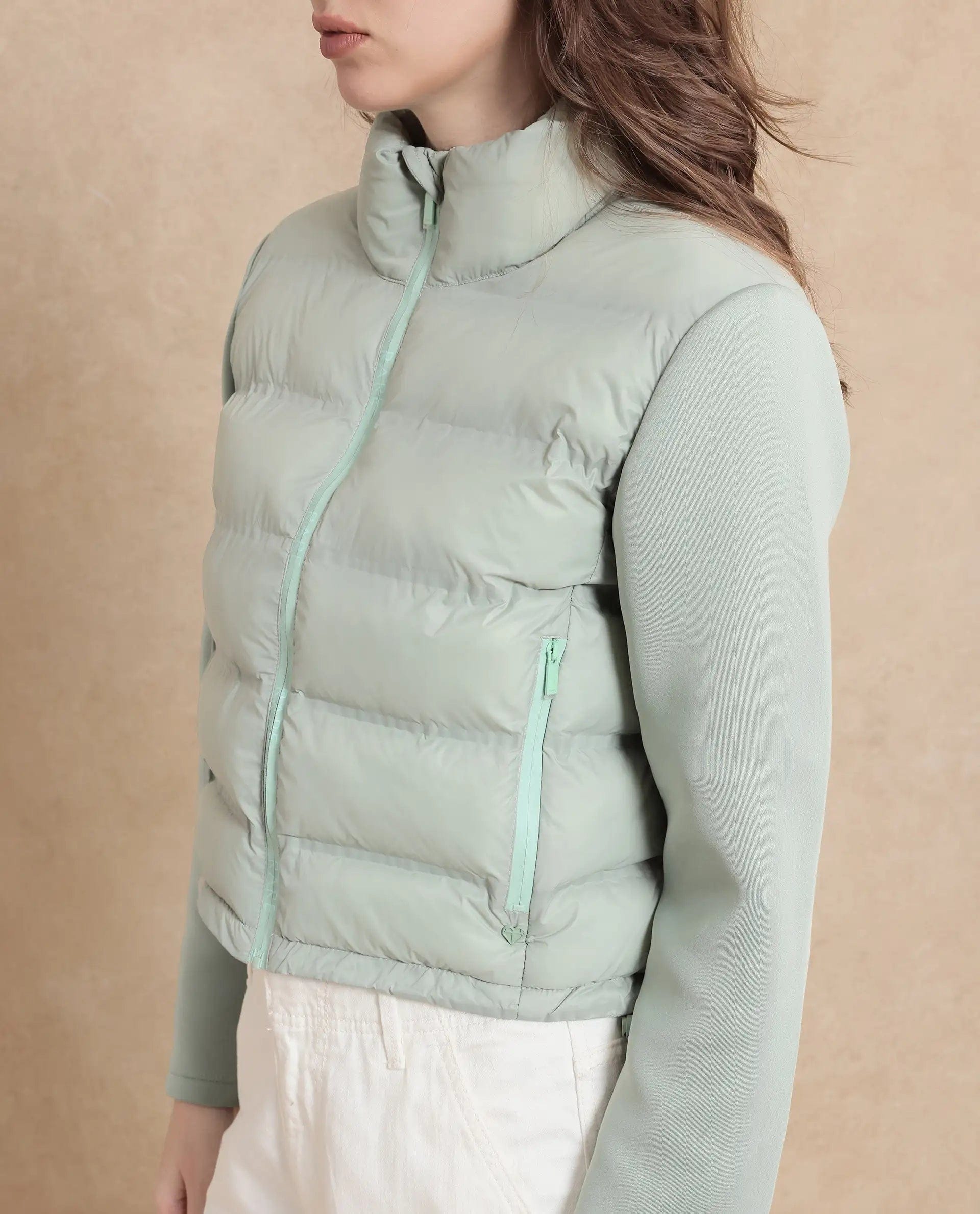 Rareism Women's Zarcro Light Green Stand Collar Dyed Regular Fit Jacket