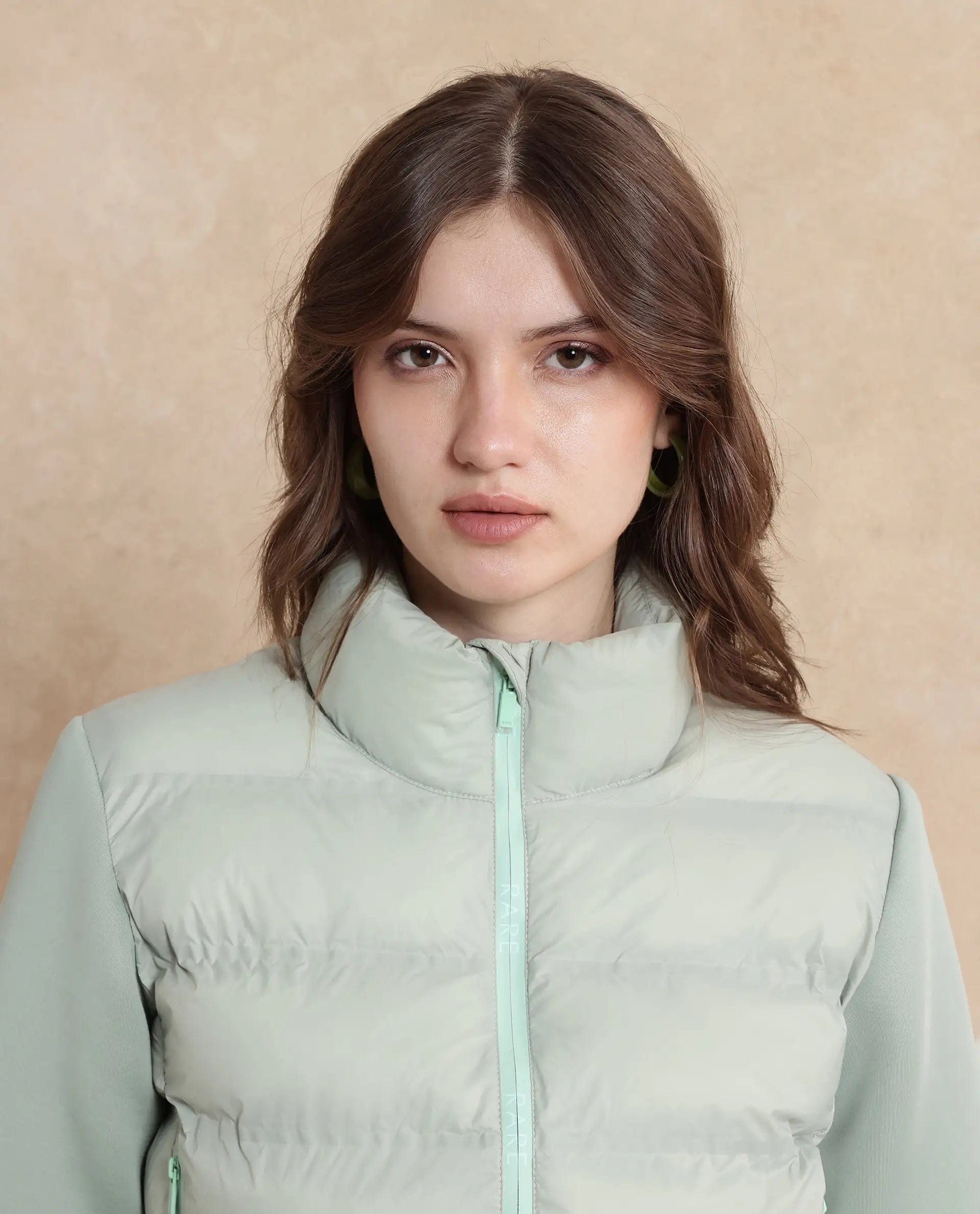 Rareism Women's Zarcro Light Green Stand Collar Dyed Regular Fit Jacket