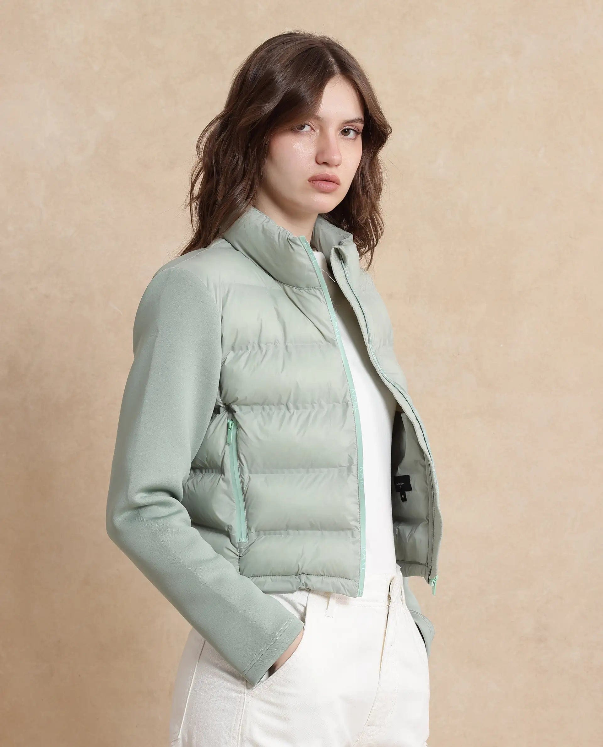 Rareism Women's Zarcro Light Green Stand Collar Dyed Regular Fit Jacket