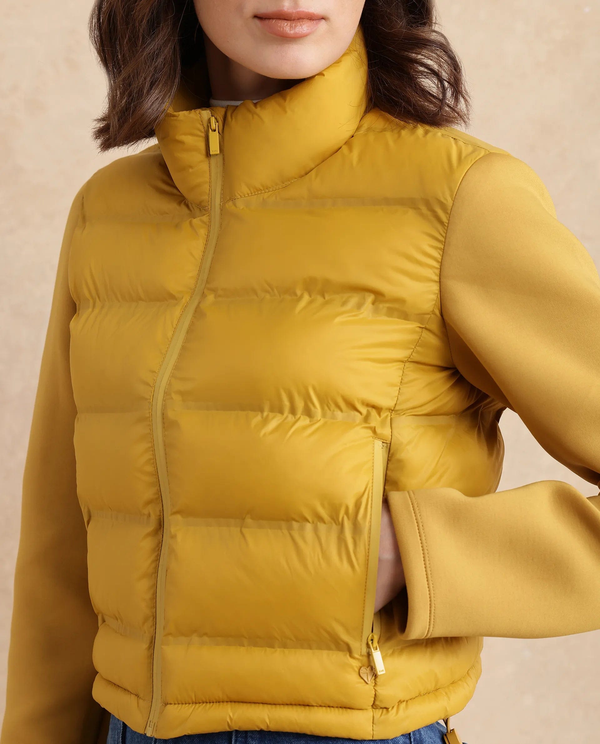 Rareism Women's Zarcro Yellow Stand Collar Plain Regular Fit Jacket