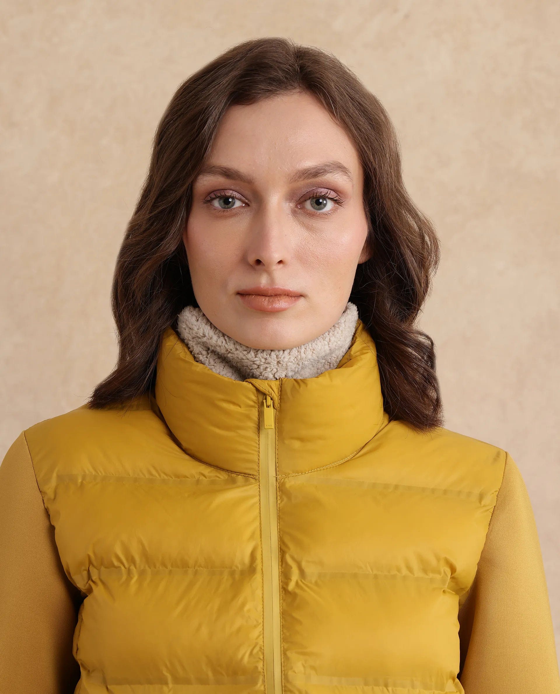 Rareism Women's Zarcro Yellow Stand Collar Plain Regular Fit Jacket