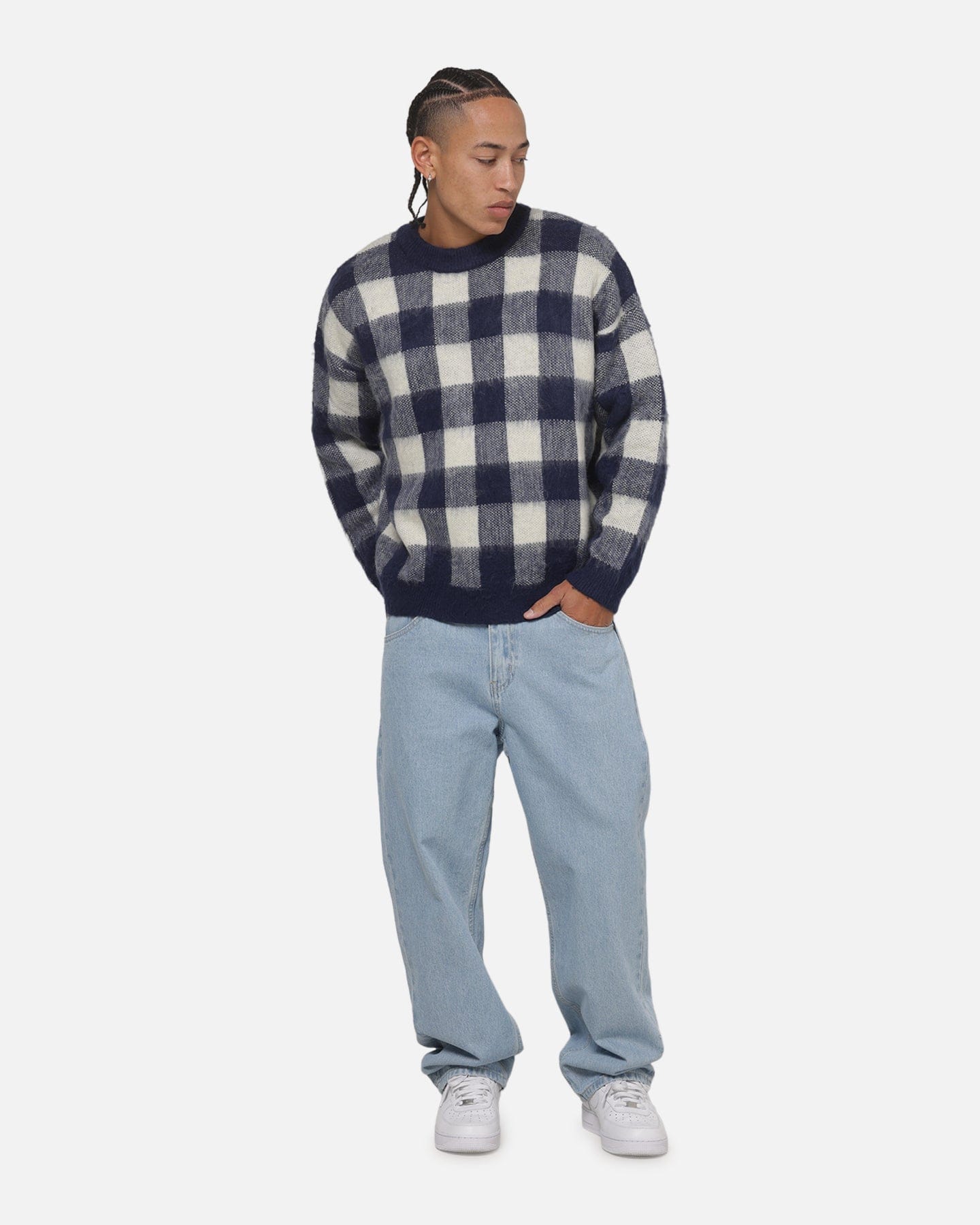 Carre Ombre Knitted Jumper Navy Plaid