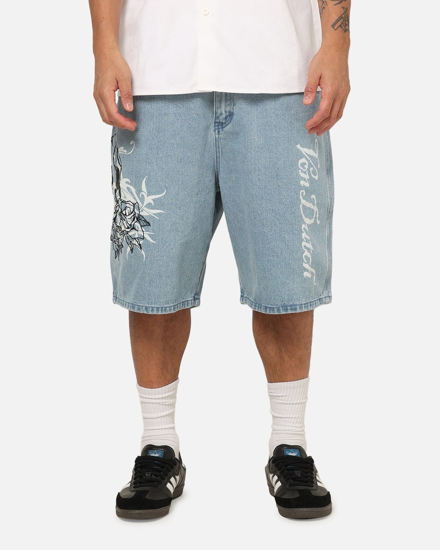 Von Dutch Skull Jean Shorts Mid Blue Denim