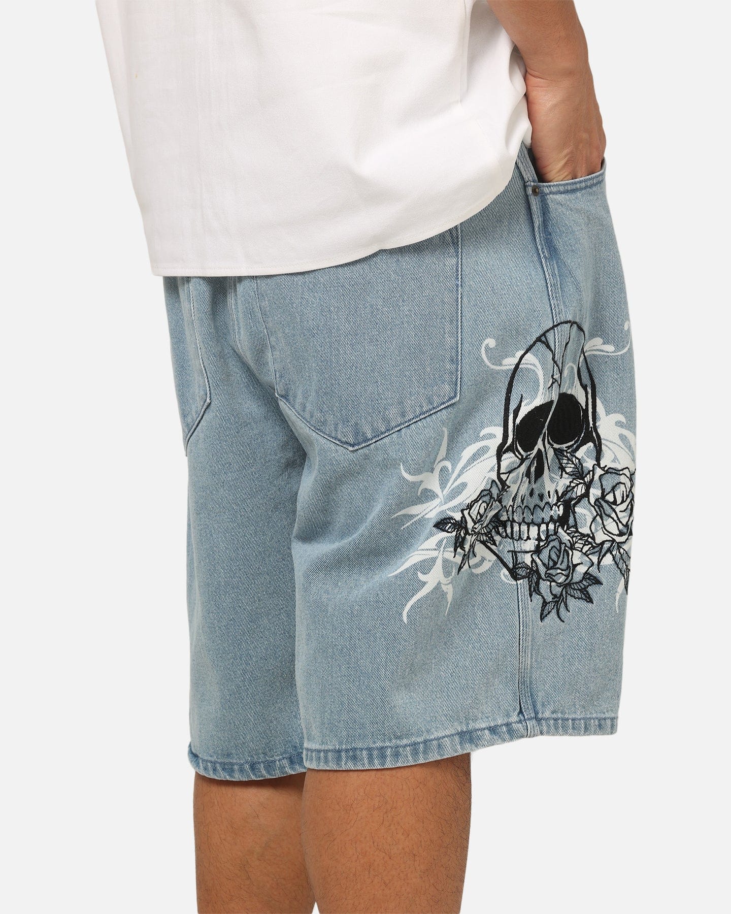 Von Dutch Skull Jean Shorts Mid Blue Denim