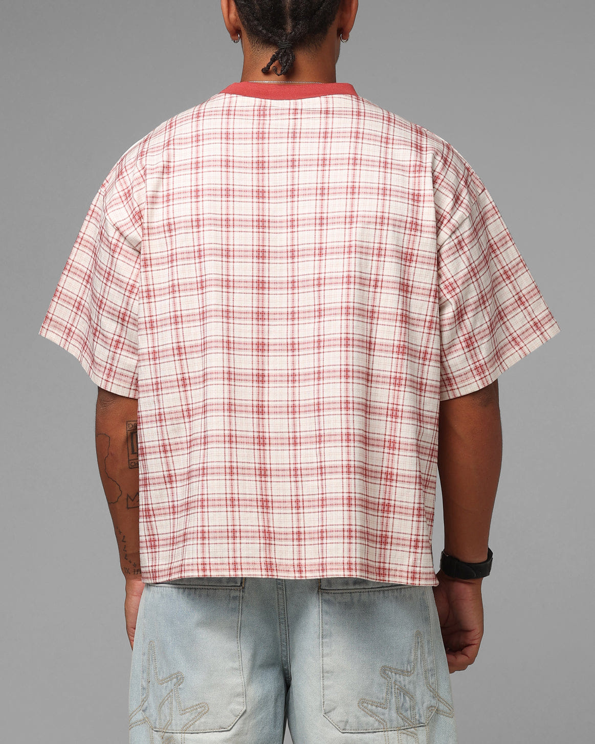 Loiter Script T - Shirt Pink Check