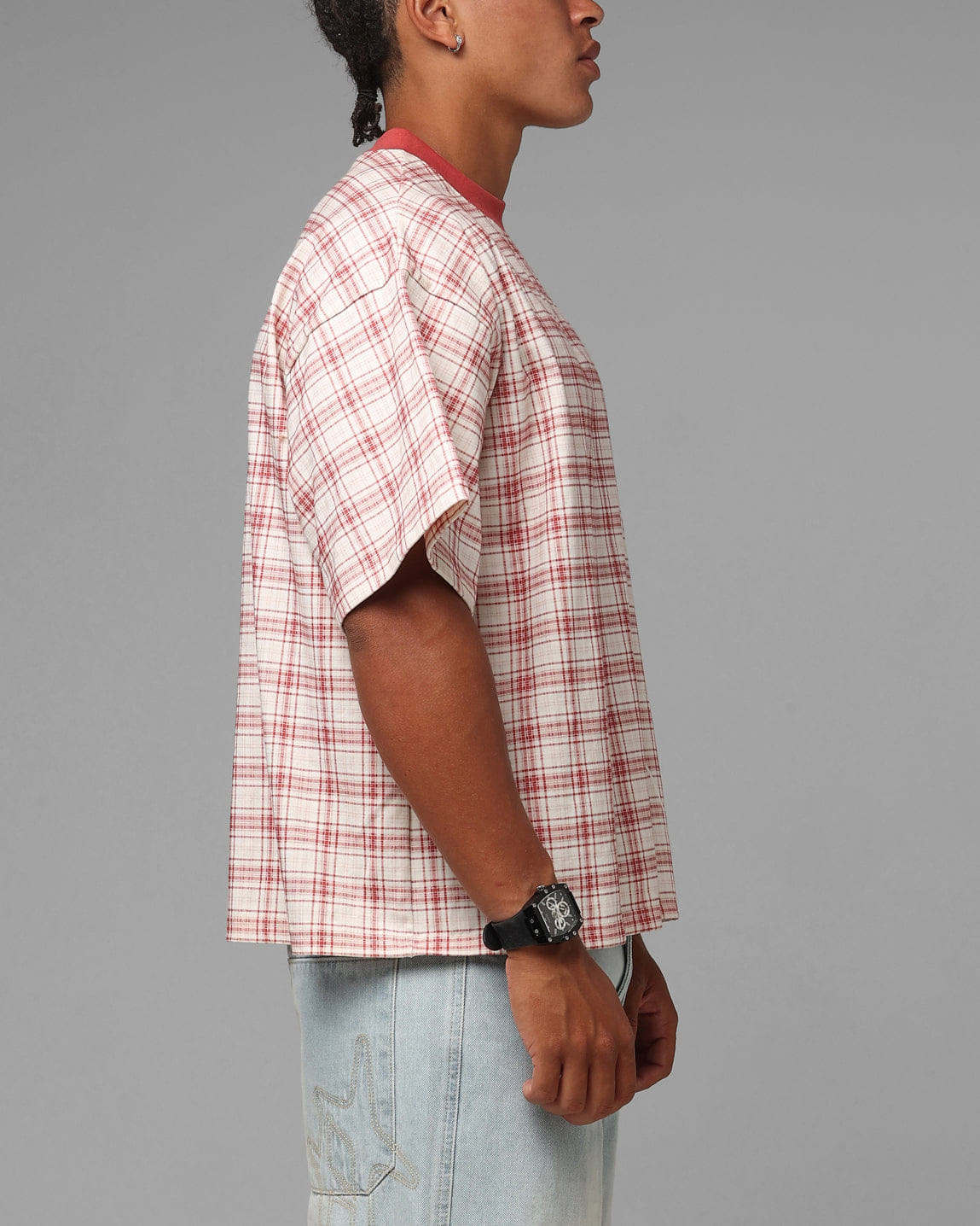 Loiter Script T - Shirt Pink Check