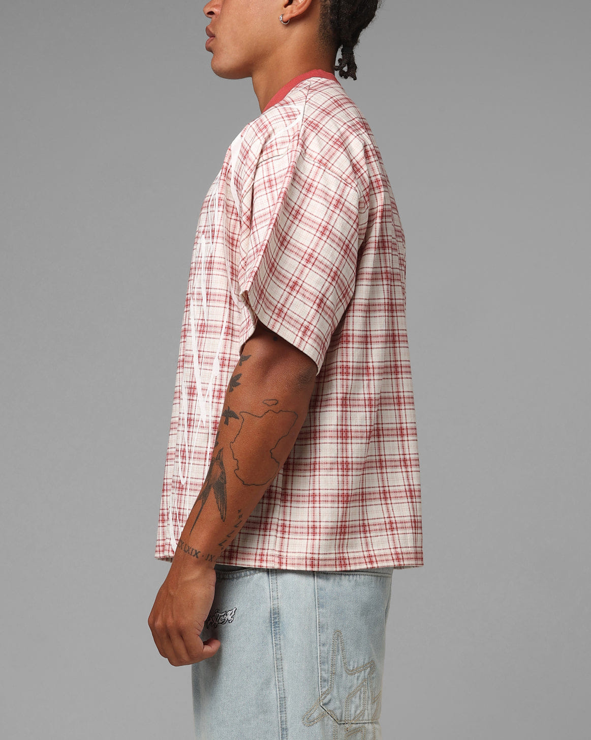 Loiter Script T - Shirt Pink Check