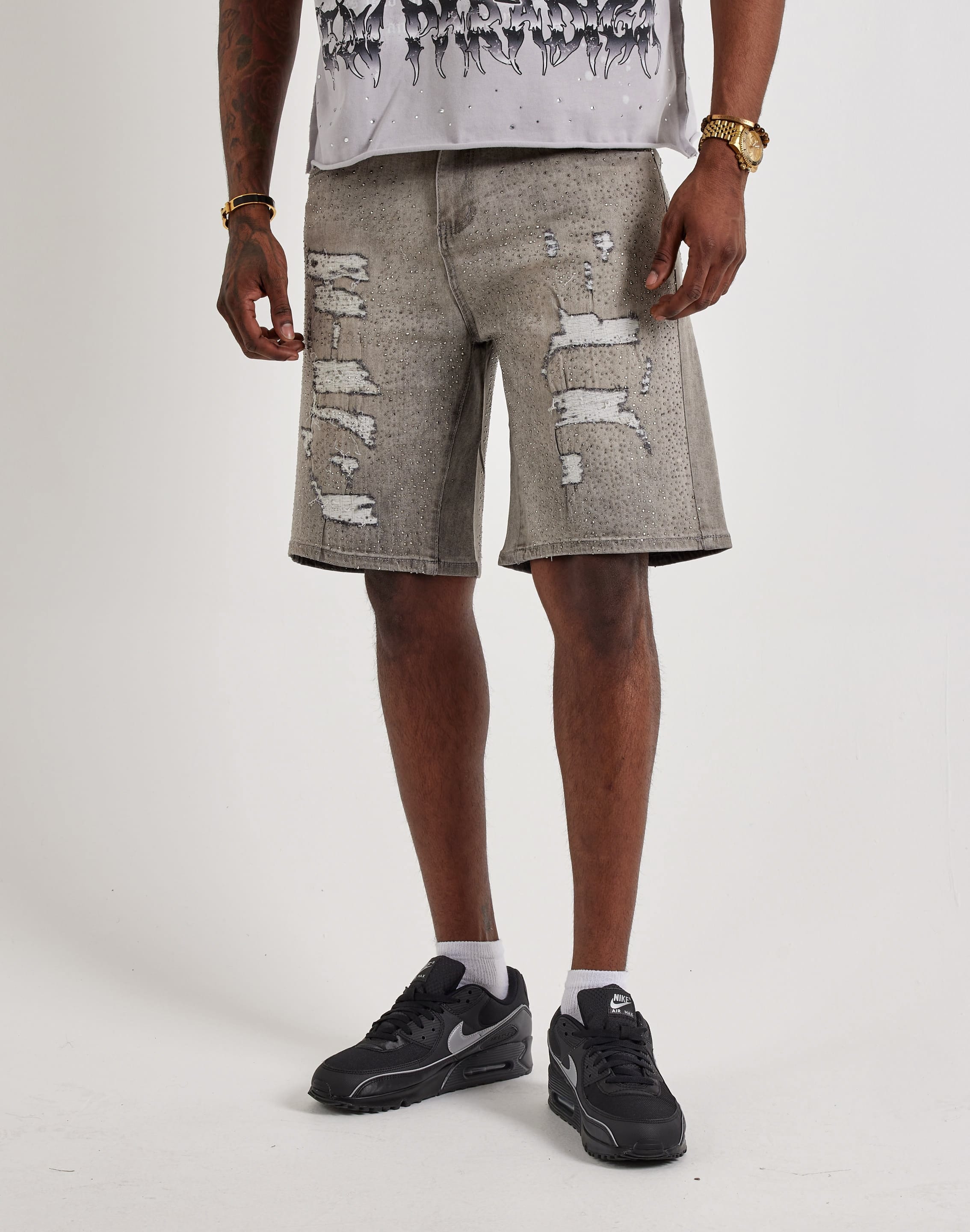 Waimea Distressed Rhinestone Denim Shorts