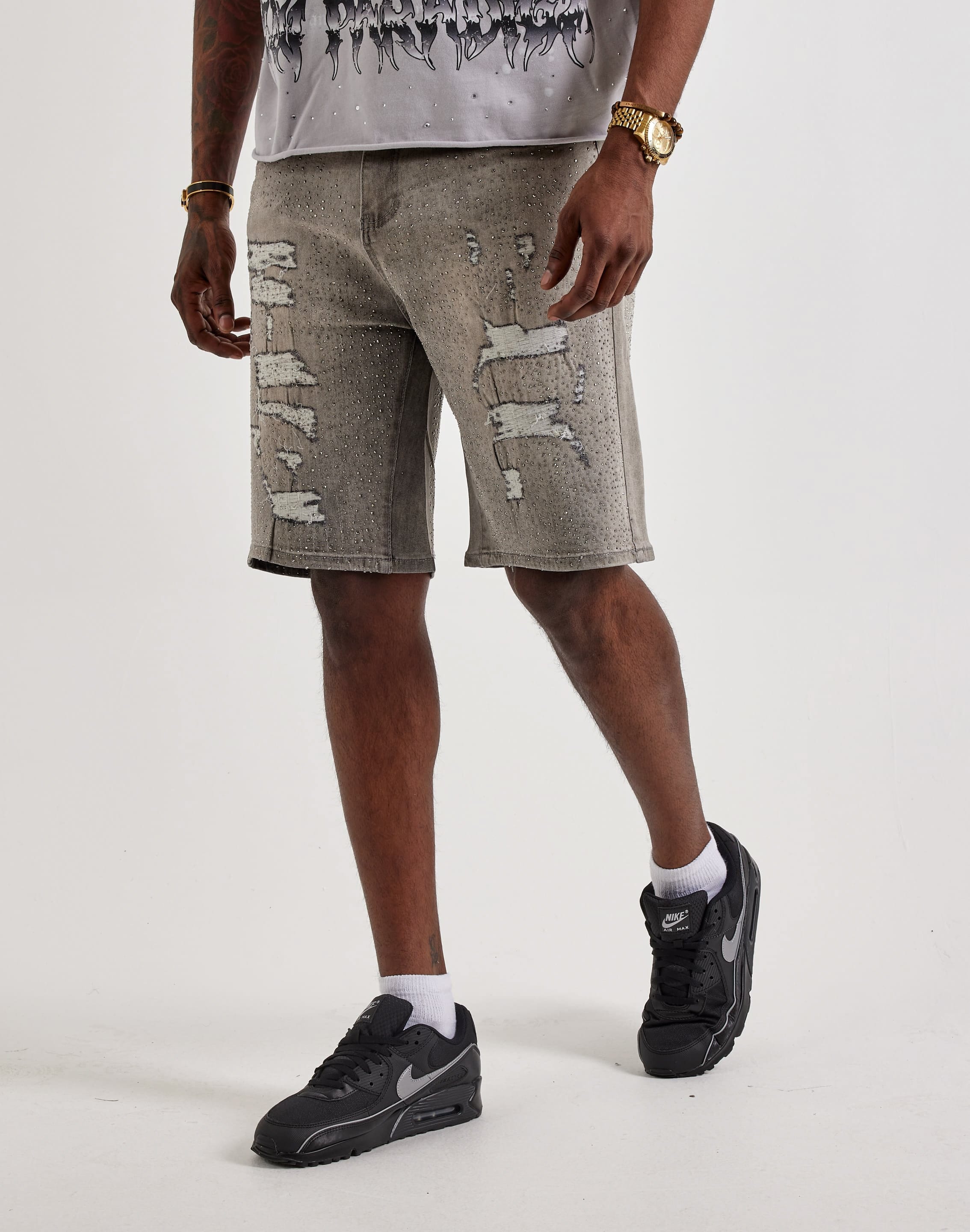 Waimea Distressed Rhinestone Denim Shorts