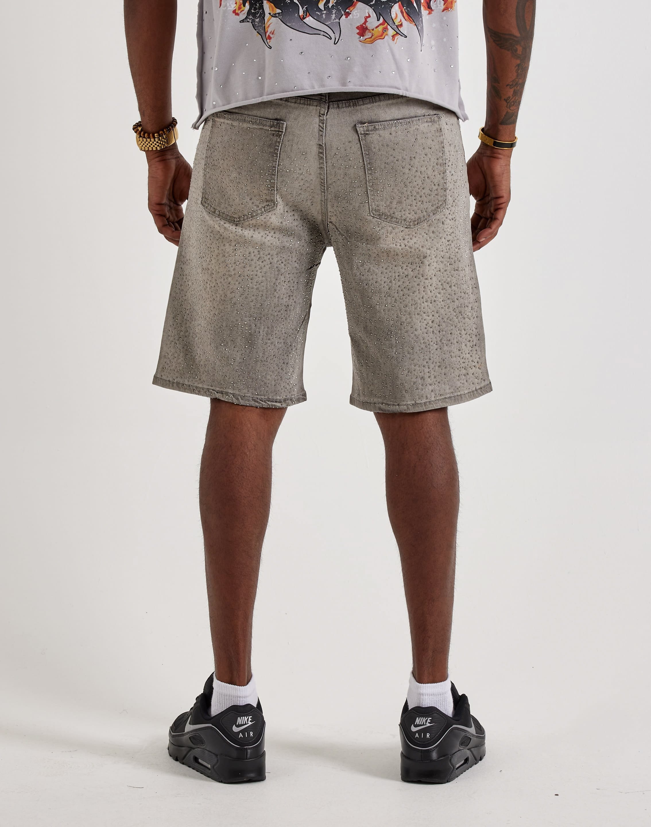 Waimea Distressed Rhinestone Denim Shorts