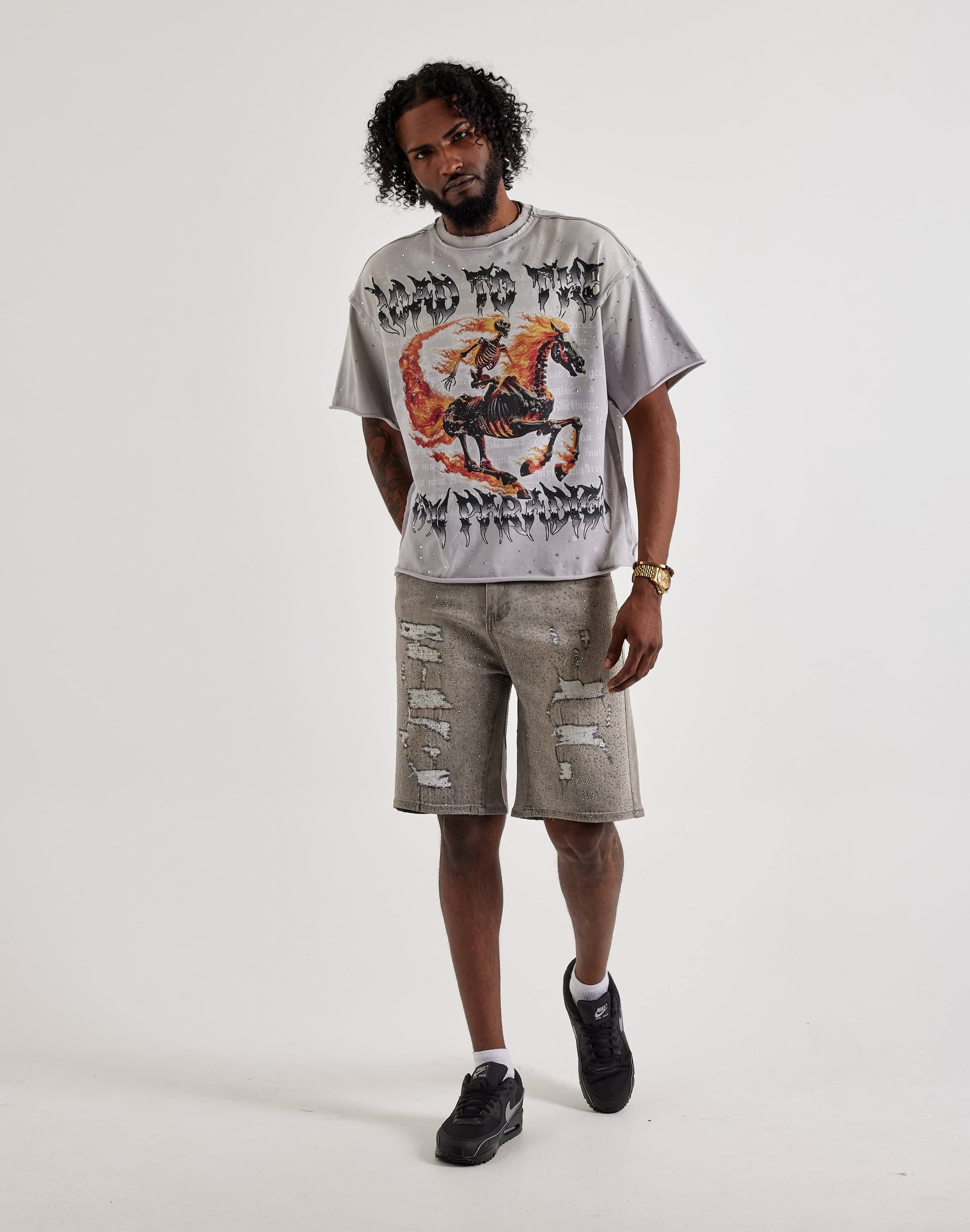 Waimea Distressed Rhinestone Denim Shorts