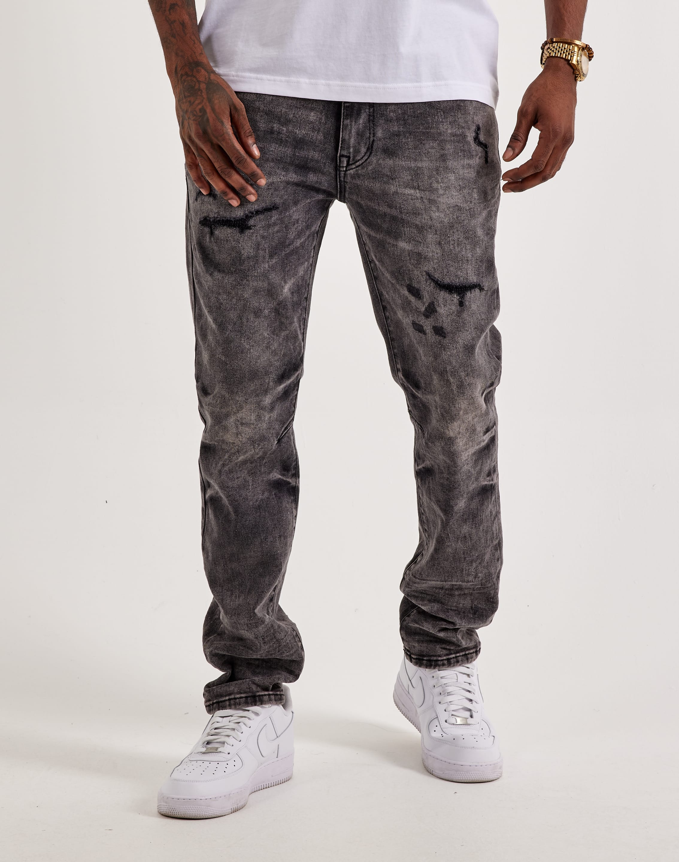 Smoke Rise Distressed Knee Burst Slim Denim Jeans
