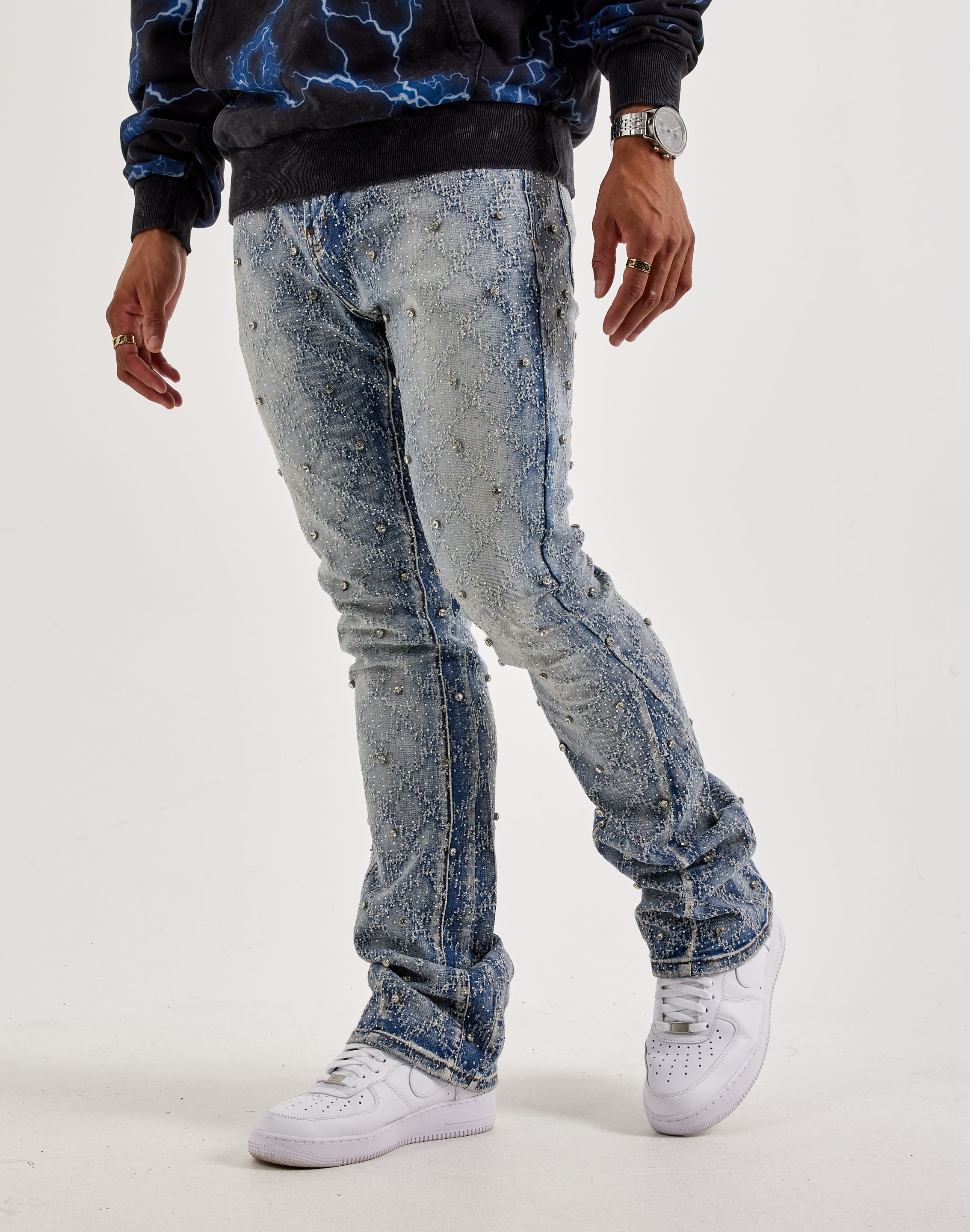 Preme Diamond Rhinestone Slim Denim Jeans
