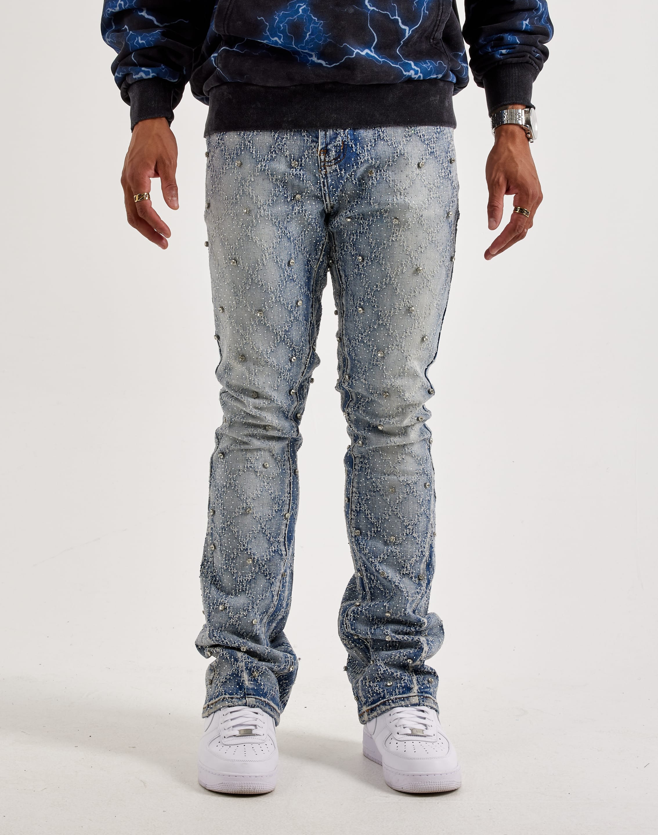 Preme Diamond Rhinestone Slim Denim Jeans