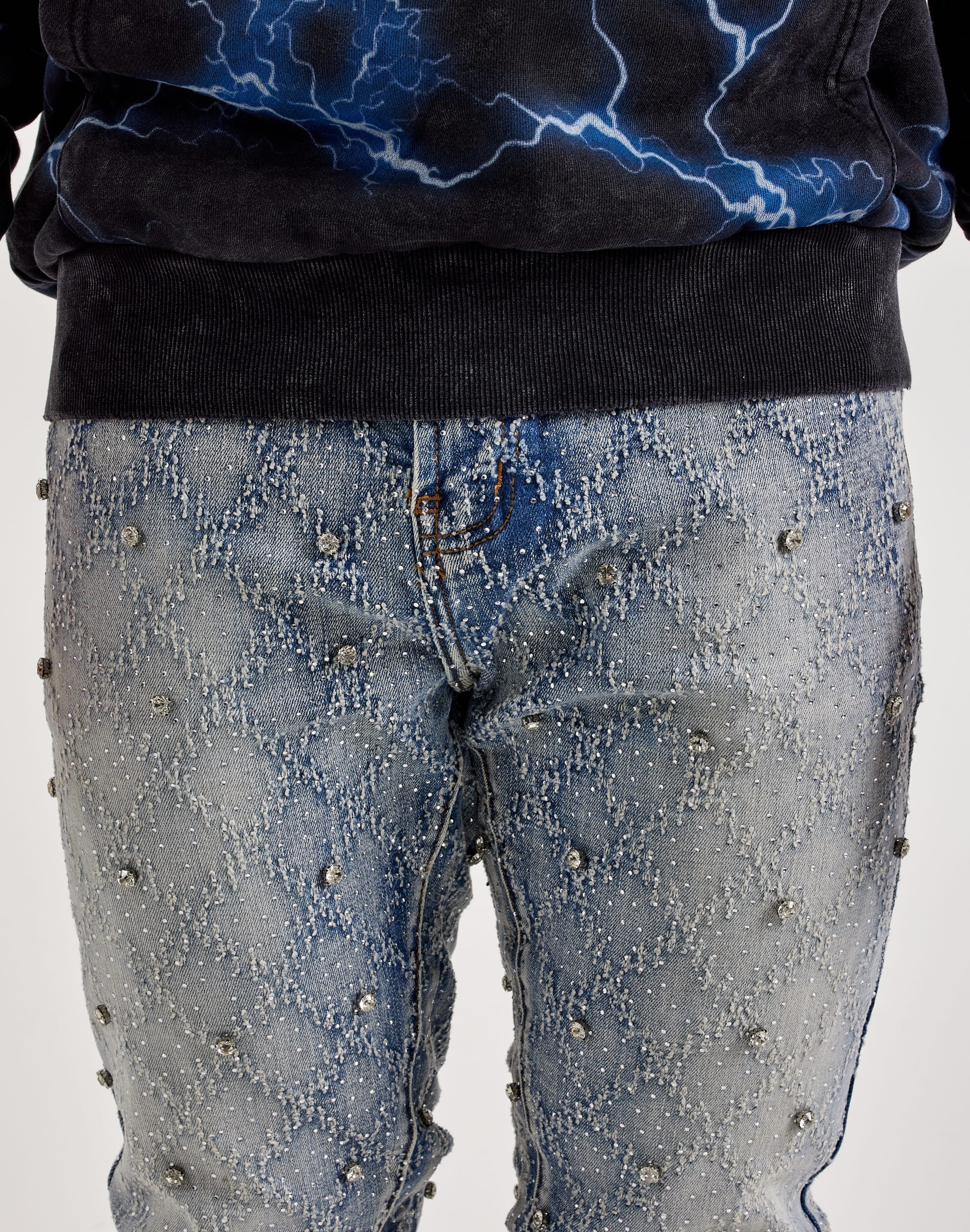 Preme Diamond Rhinestone Slim Denim Jeans