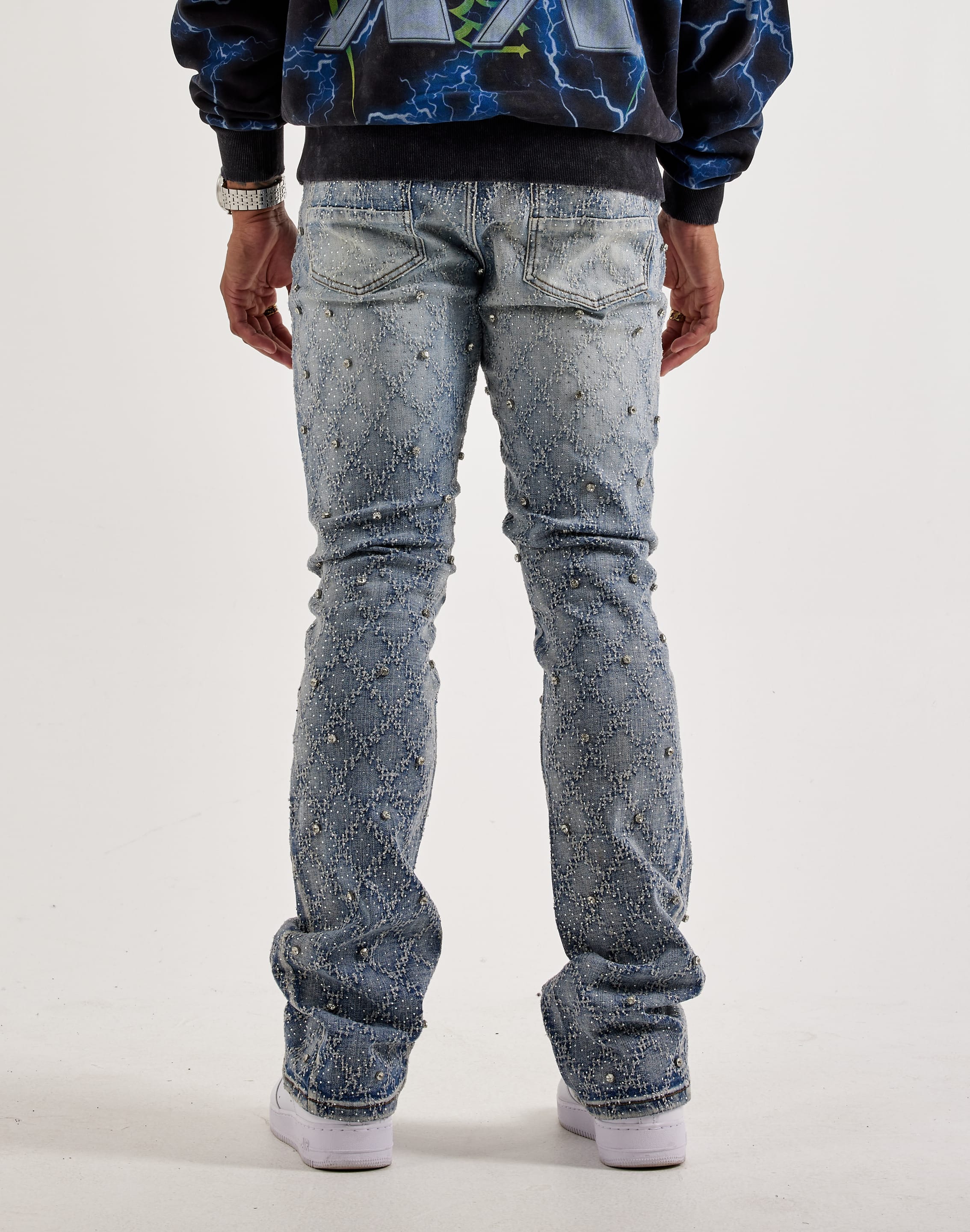 Preme Diamond Rhinestone Slim Denim Jeans