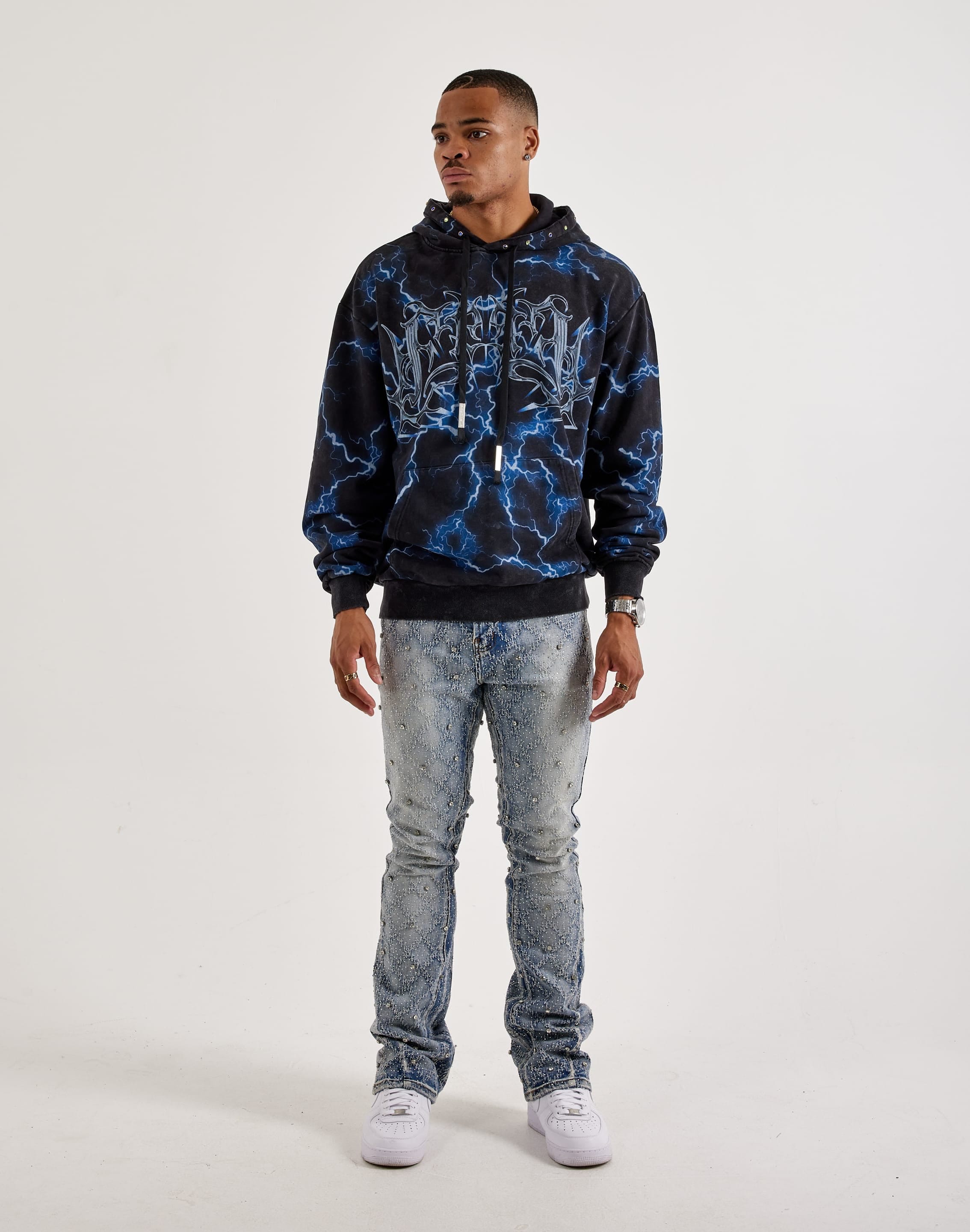Preme Diamond Rhinestone Slim Denim Jeans
