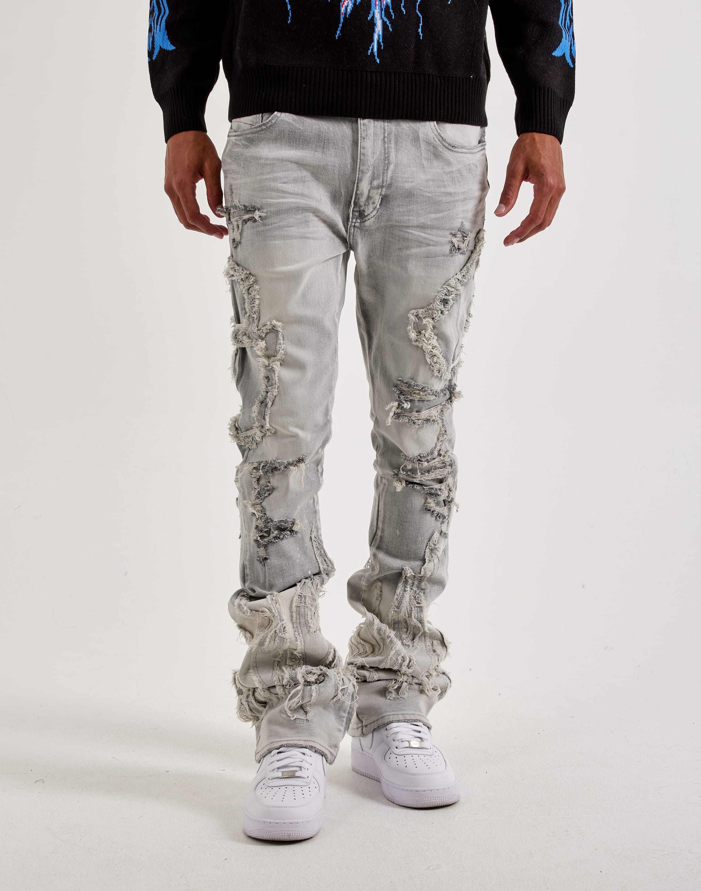 Smoke Rise Flame Rip & Repair Distressed Stacked Denim Jeans