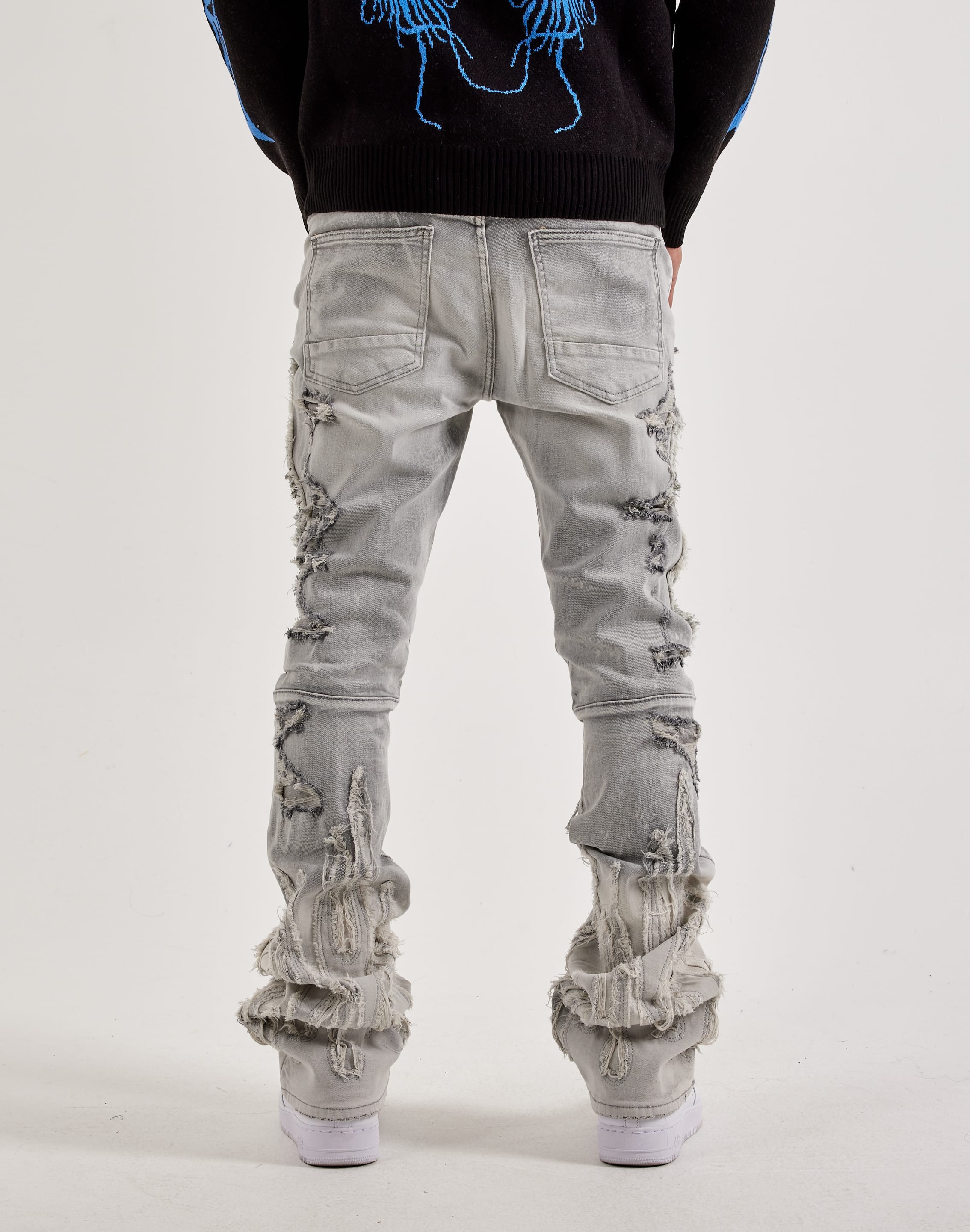 Smoke Rise Flame Rip & Repair Distressed Stacked Denim Jeans
