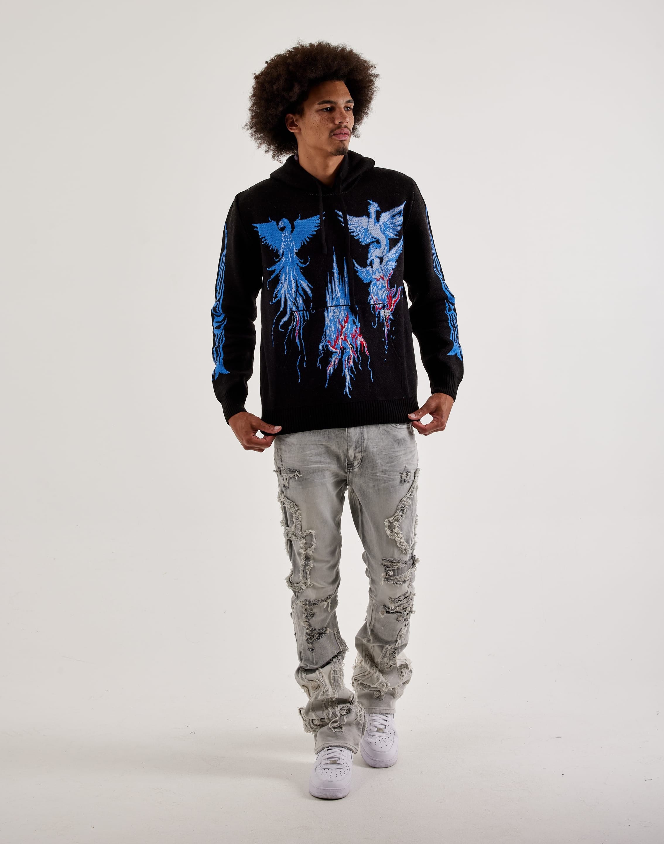 Smoke Rise Flame Rip & Repair Distressed Stacked Denim Jeans