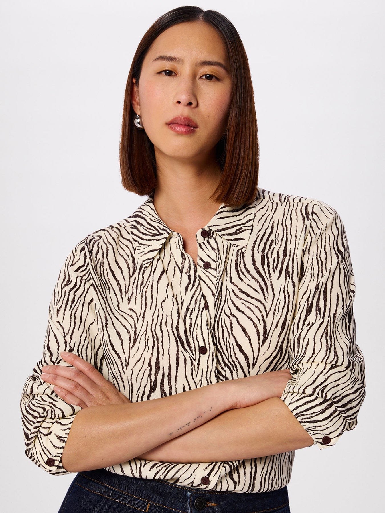 Whistles Zebra Button Through Shirt Brown