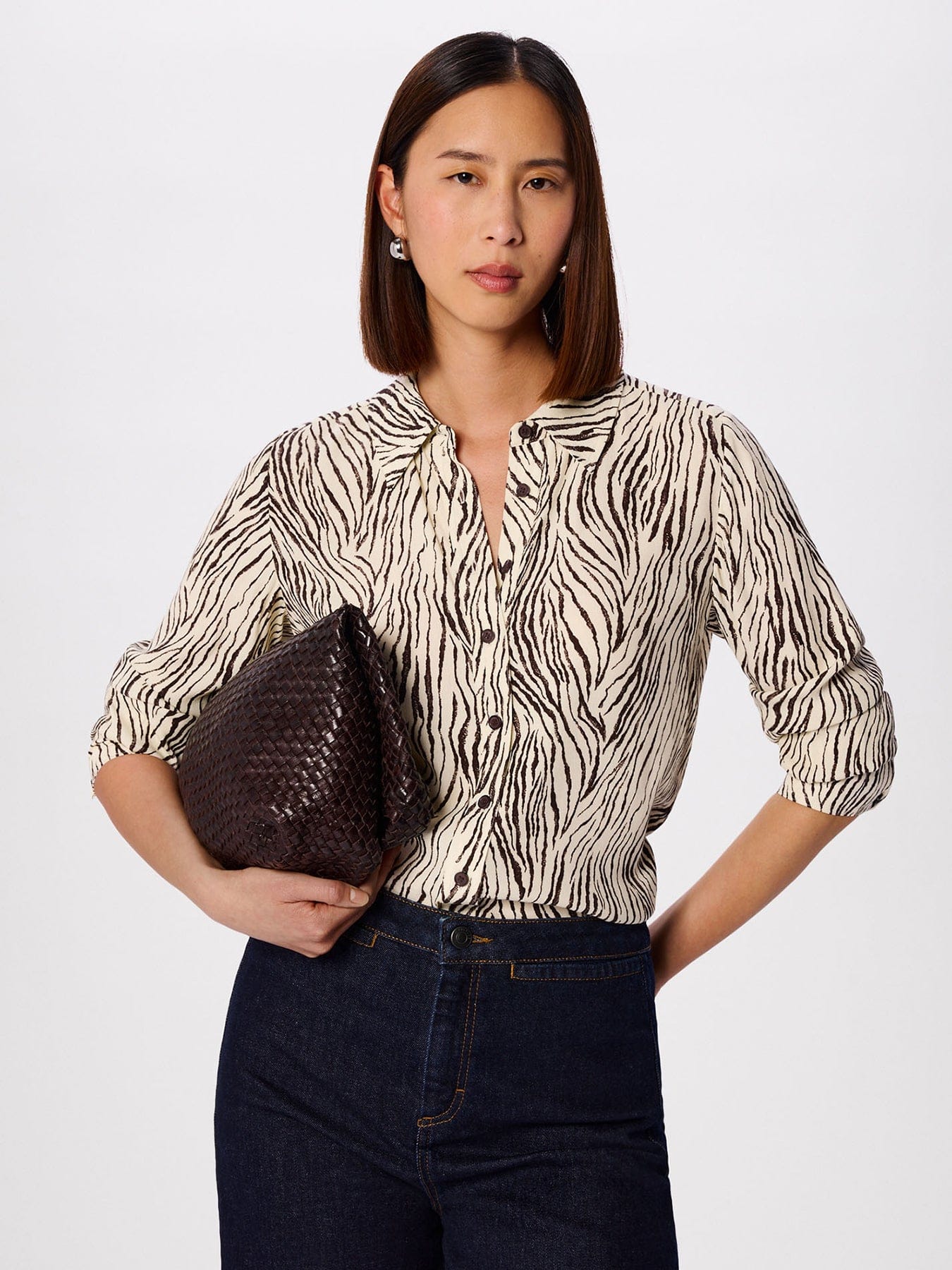 Whistles Zebra Button Through Shirt Brown